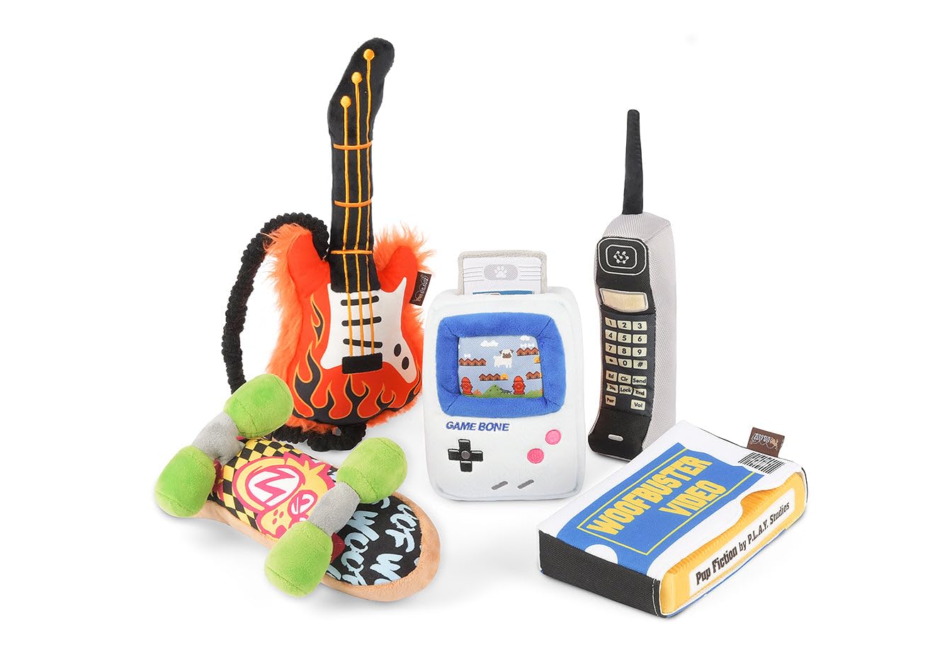 P.L.A.Y. Cute Plush Dog Toys - 1990S Classics Themed Durable Squeaker Crinkle Chew Toys, Great For Puppies & Small, Medium, Larg