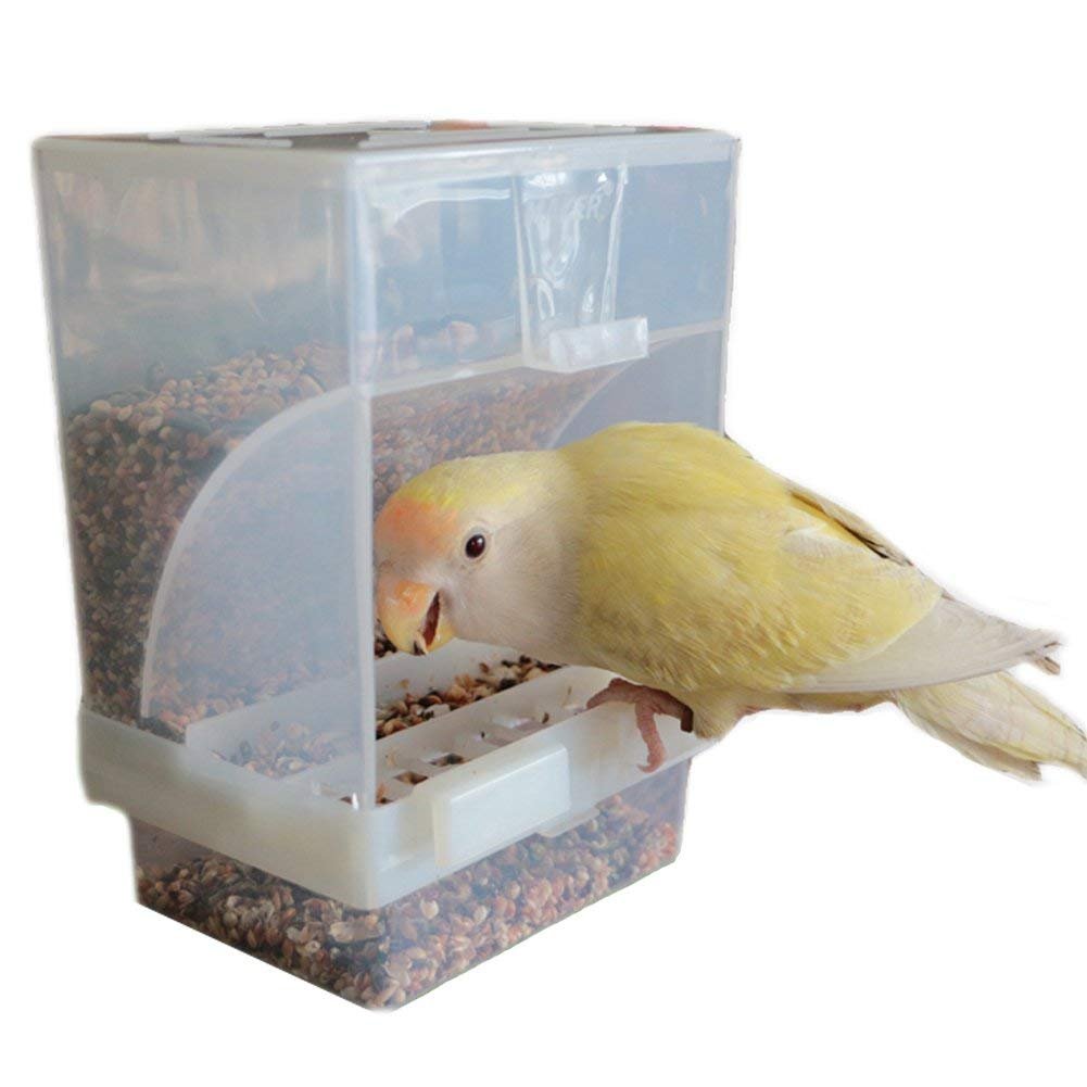 Automatic Bird Feeder No Mess Pet Feeder Seed Food Container Perch Cage Accessories for Budgerigar Canary Cockatiel Finch Parake