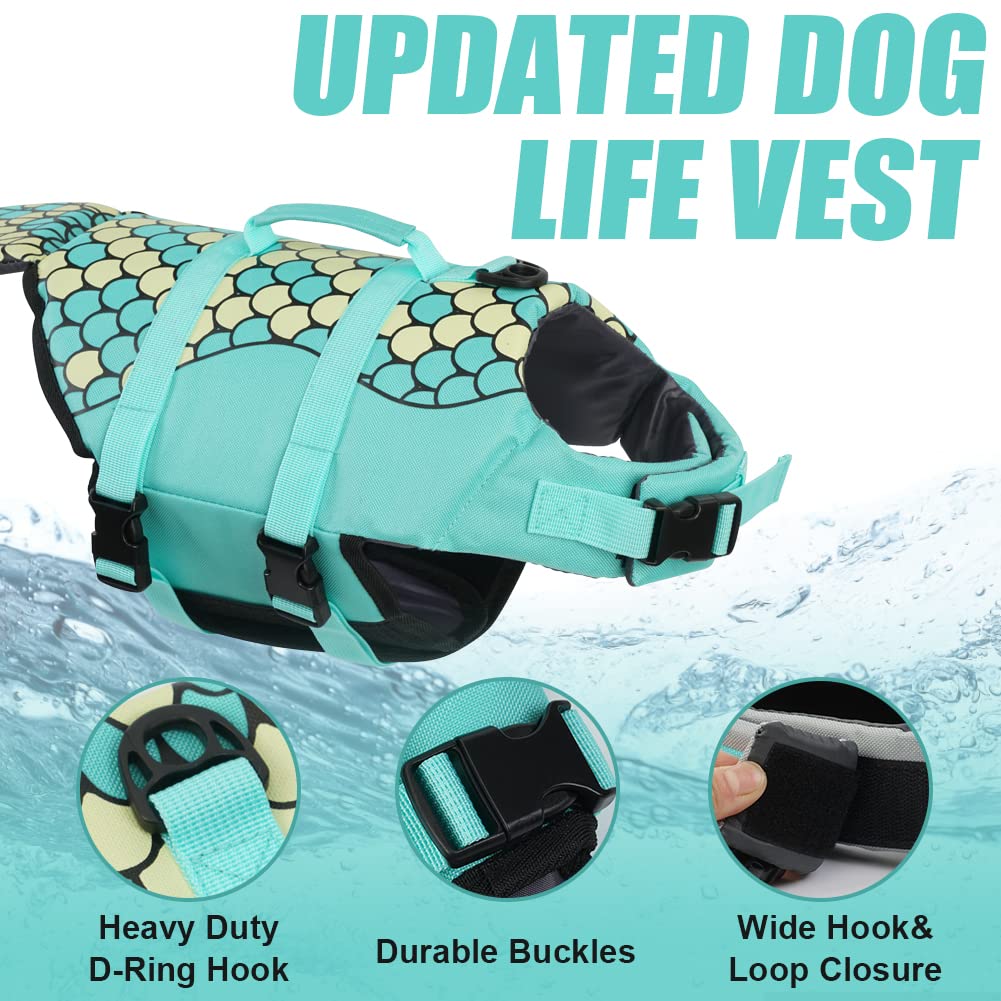 Emust Dog Life Jacket Mermaid, Ripstop Dog Life Vests With Rescue Handle For Small Medium And Large Dogs, Pet Safety Swimsuit Pr