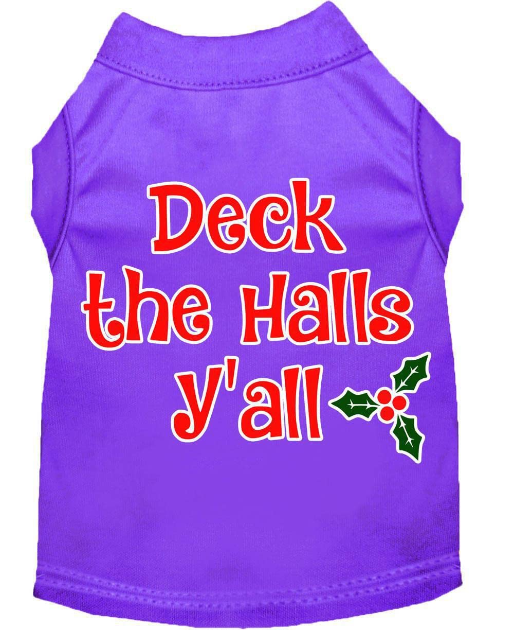 Christmas Pet Dog & Cat Shirt Screen Printed, "Deck The Halls, Y'all" Purple LG (10-14 lbs.)