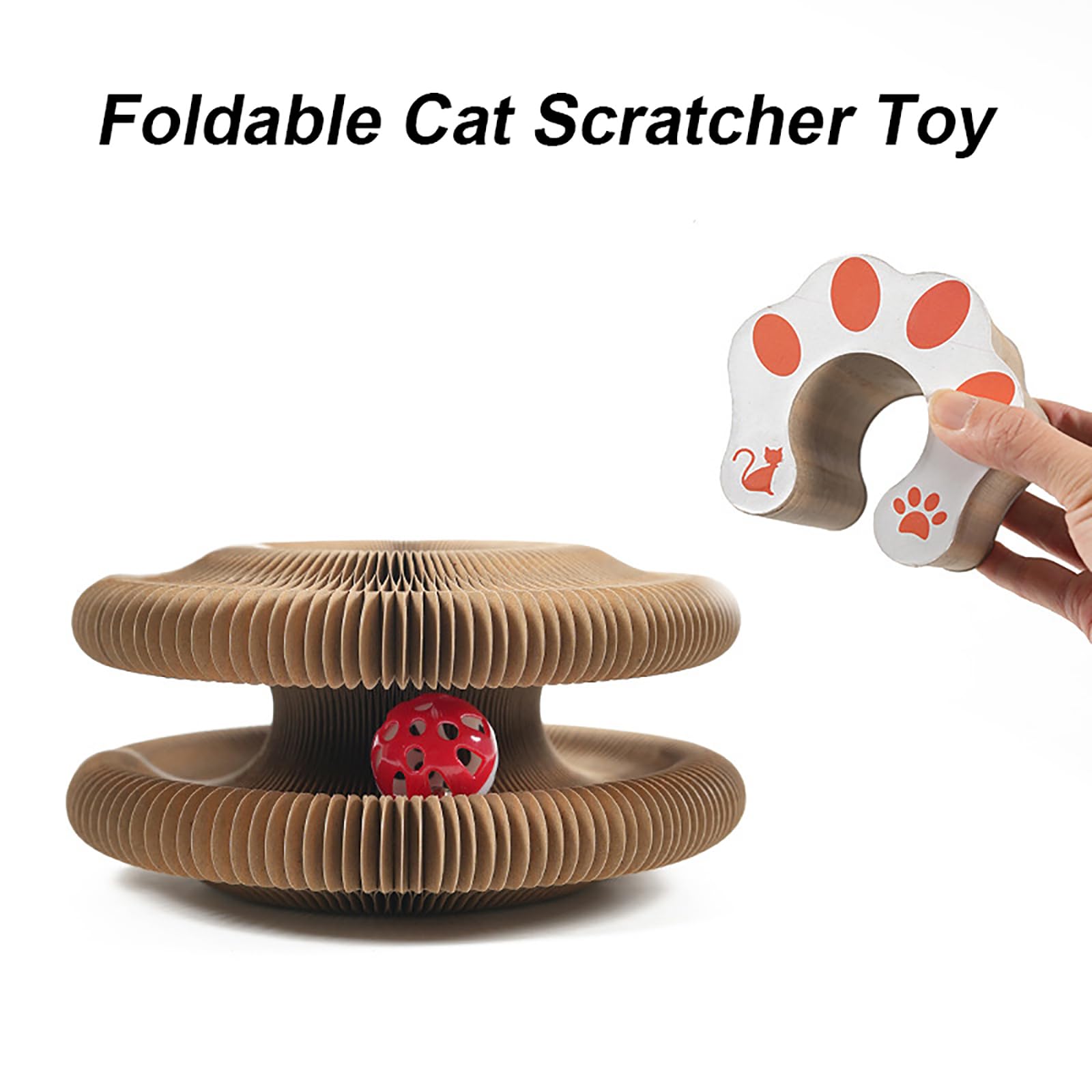 Fotn Kitty Curlz Cat Toy, Magic Organ Cat Interactive Scratcher Cardboard With Bell Ball, Foldable & Changeable Accordion Shape