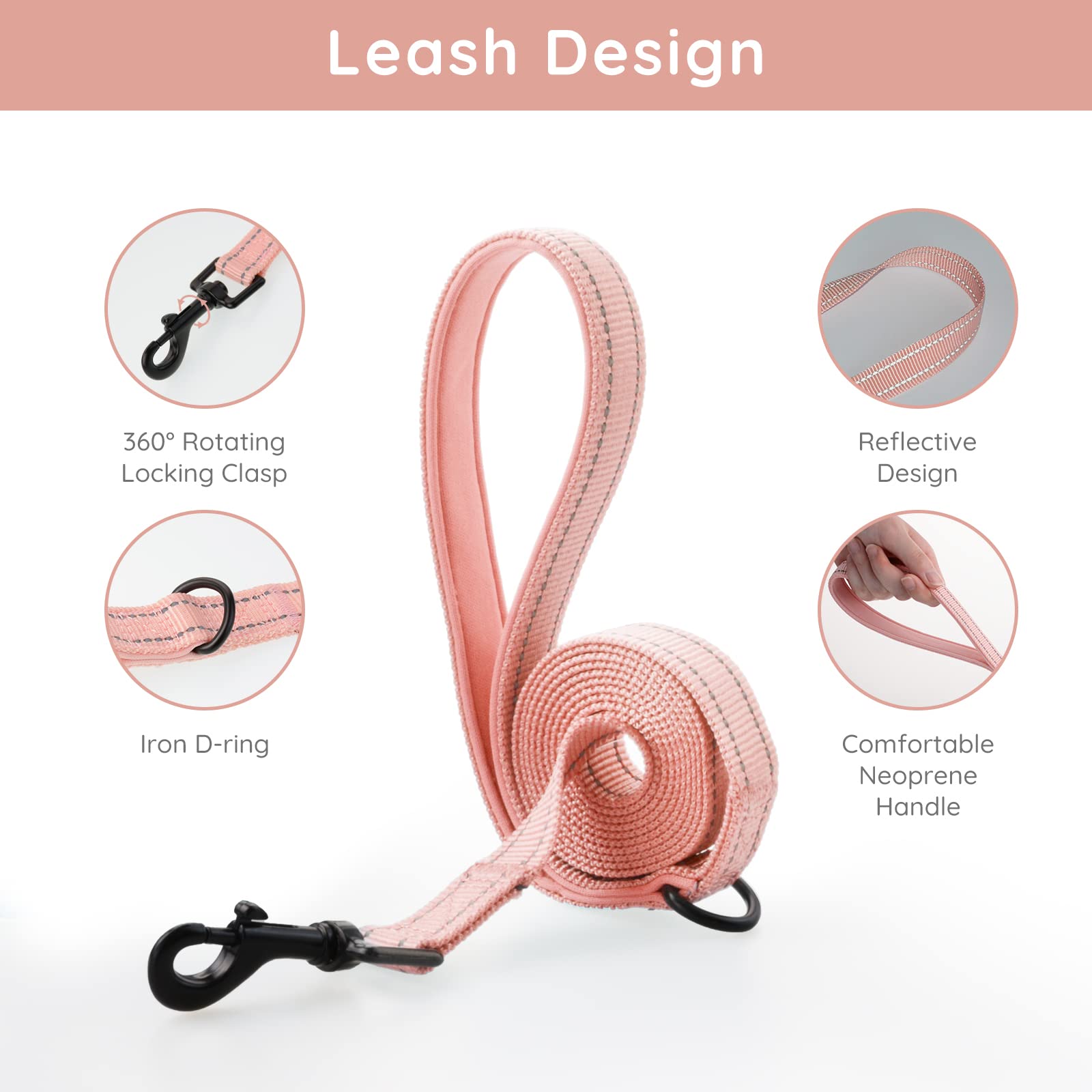 Bella & Pal Dog Harness For Small Dogs, Medium, Coral Pink, Animal Harness With Leash Set, No Pull, Step In Design, Reflective S