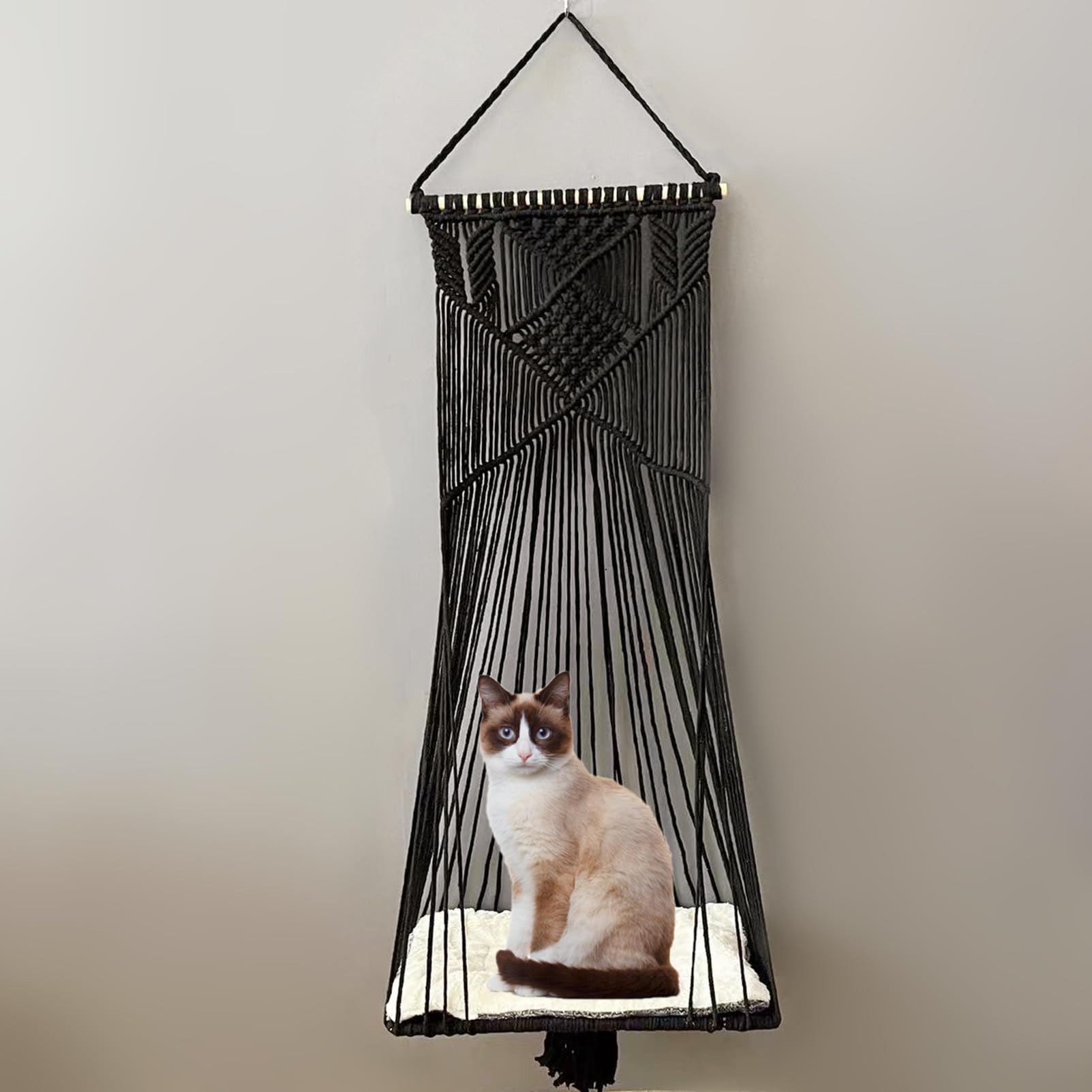 Doralus cat Bed cat Hammock Macrame cat Swing Bed cat cage cotton Rope Hanging cat House cats Toy Tassel Basket Tapestry (Black,