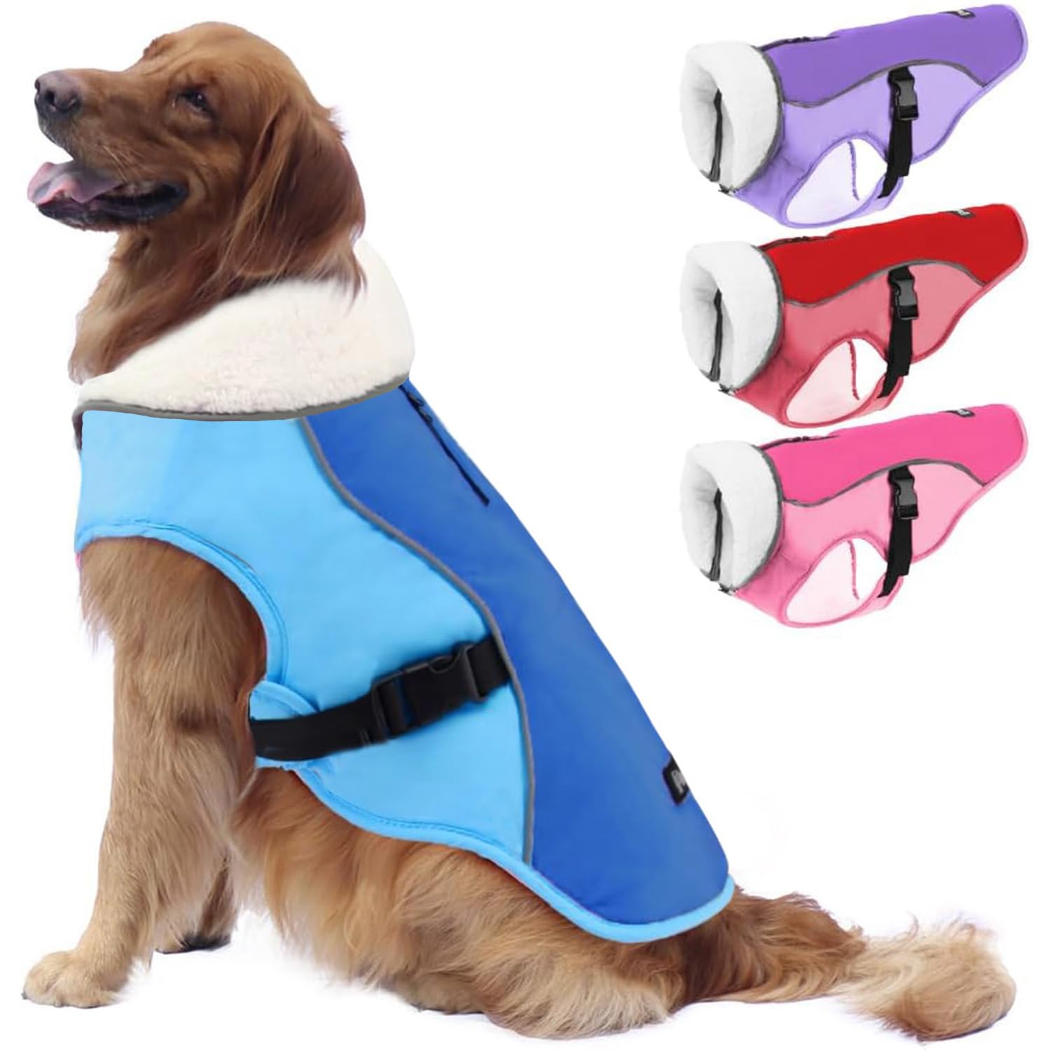 EMUST Dog Coat Winter, Warm Dog Snow Jacket for Winter, Adjustable Small/Medium/Large Dog Coat/s for Winter, New Blue, L