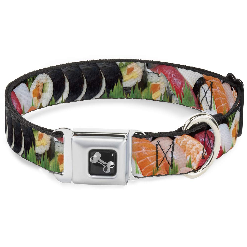 Buckle-Down Dog Collar Seatbelt Buckle Sushi Vivid 11 To 17 Inches 1.0 Inch Wide, Multicolor, Medium (Dc-W34595-M)
