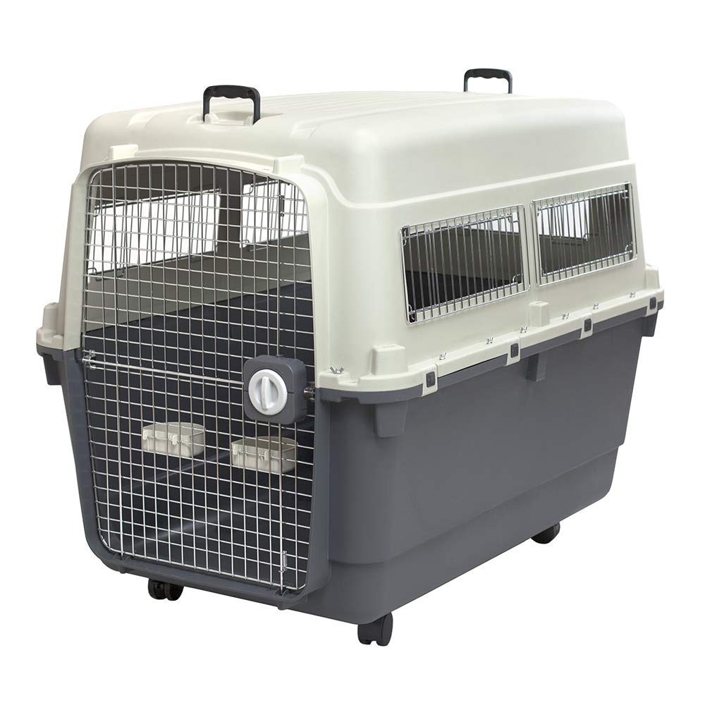 Sportpet Designs Plastic Kennels Rolling Plastic Airline Approved Wire Door Travel Dog Crate, Xxx-Large, Gray