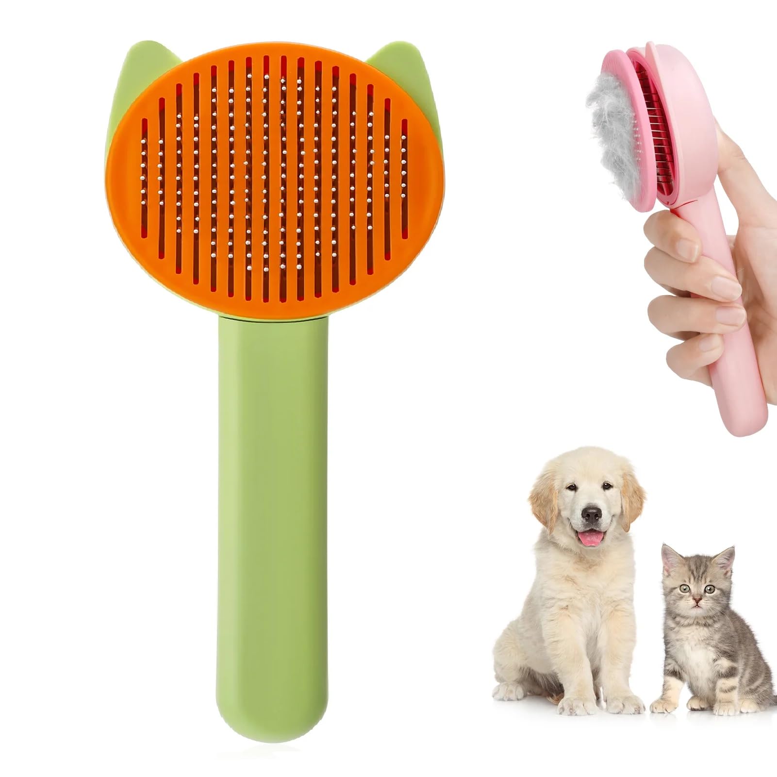 Cozy Puppies Cat Brush With Release Button, Pet Brush, SelfCleaning Sliker Brush With One Click, Grooming Brush For Cat Dog Co