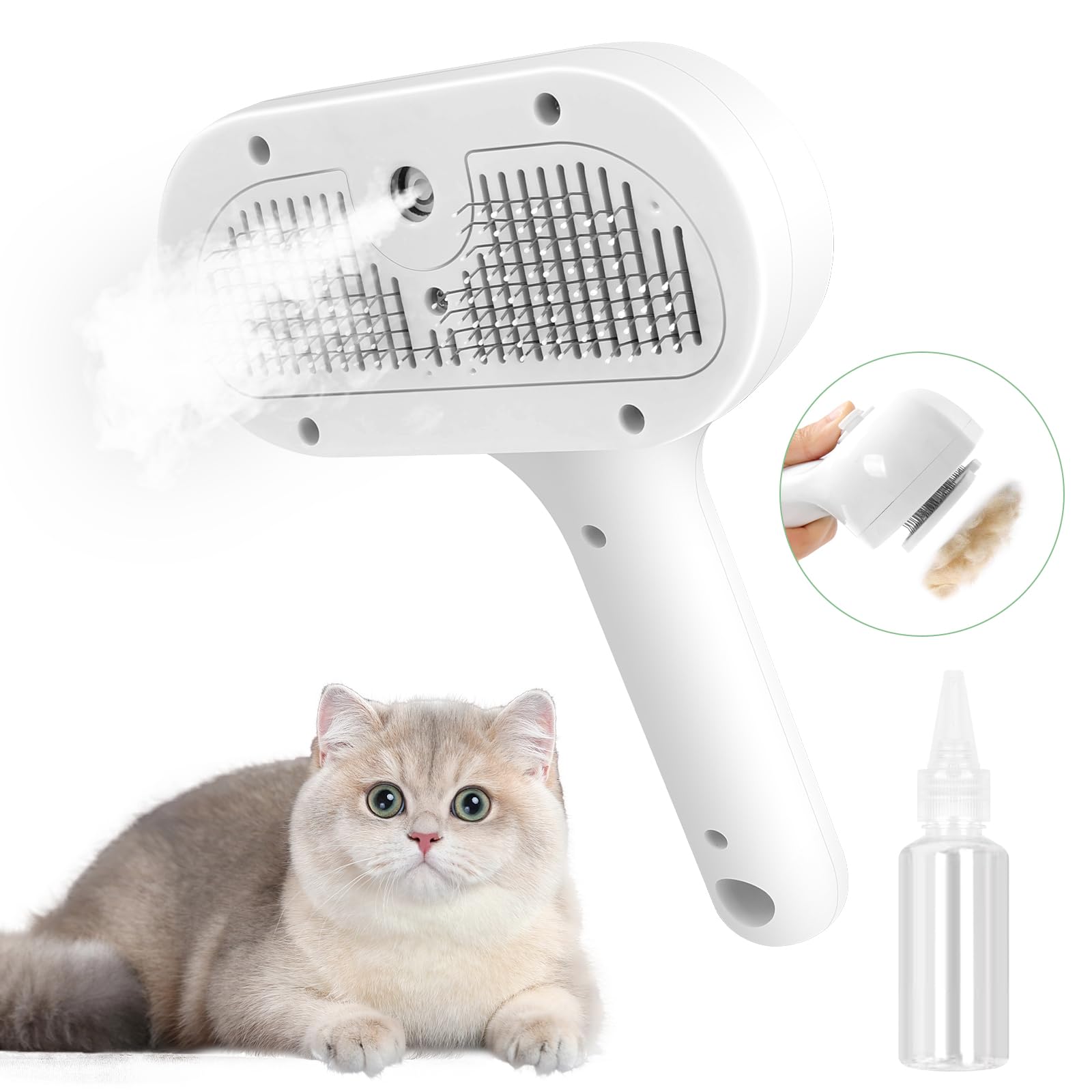 Etaccu Cat Steam Brush, 3 In 1 Cat Steam Brush For Shedding & Grooming, Steam Brush For Dogs/Cats, Remove Tangled Loose Hair For