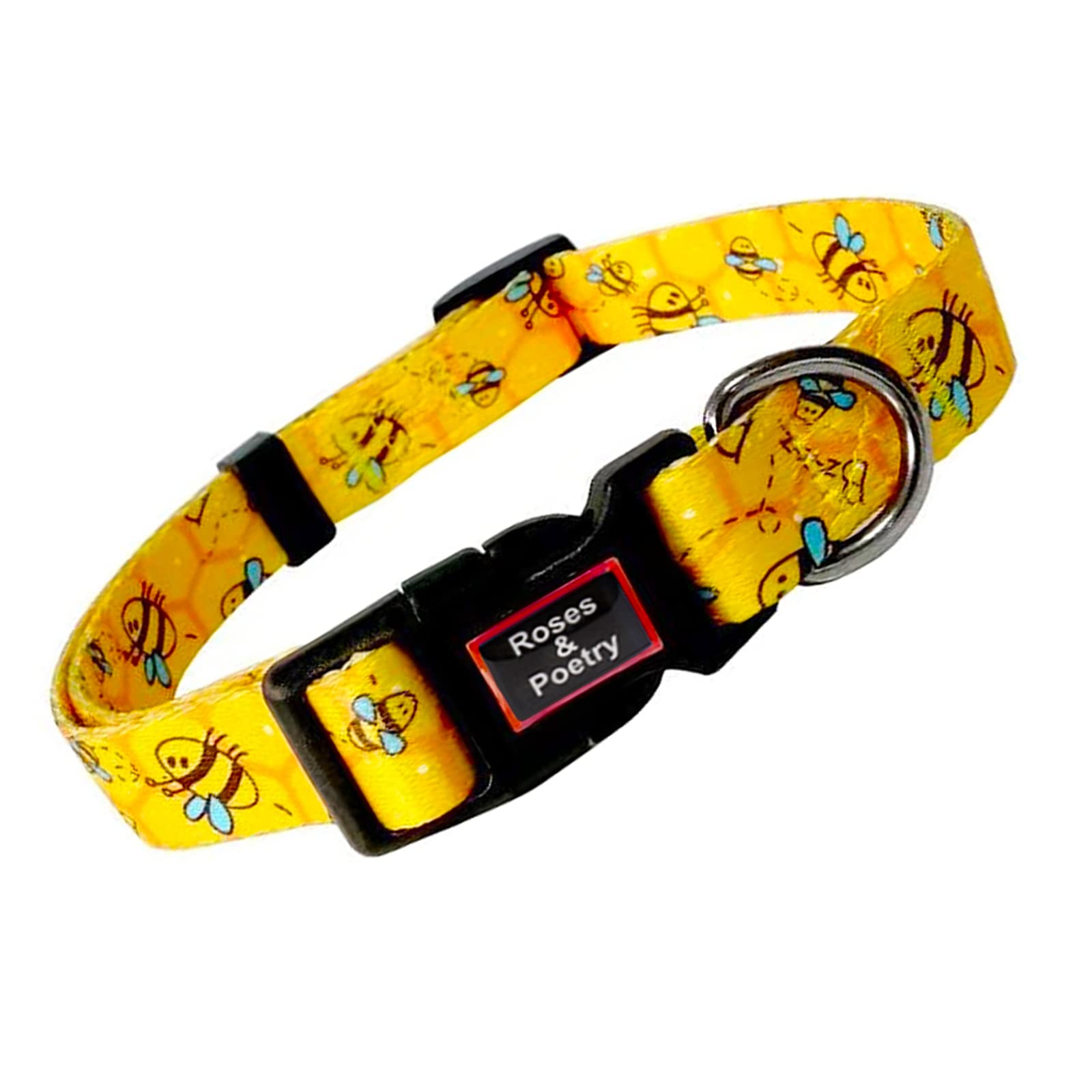 Roses&Poetry Dog Collar With Colourful Bee Patterns, Adjustable Durable Puppy Collars For Small Medium Large Dogs (Bee-Xs)