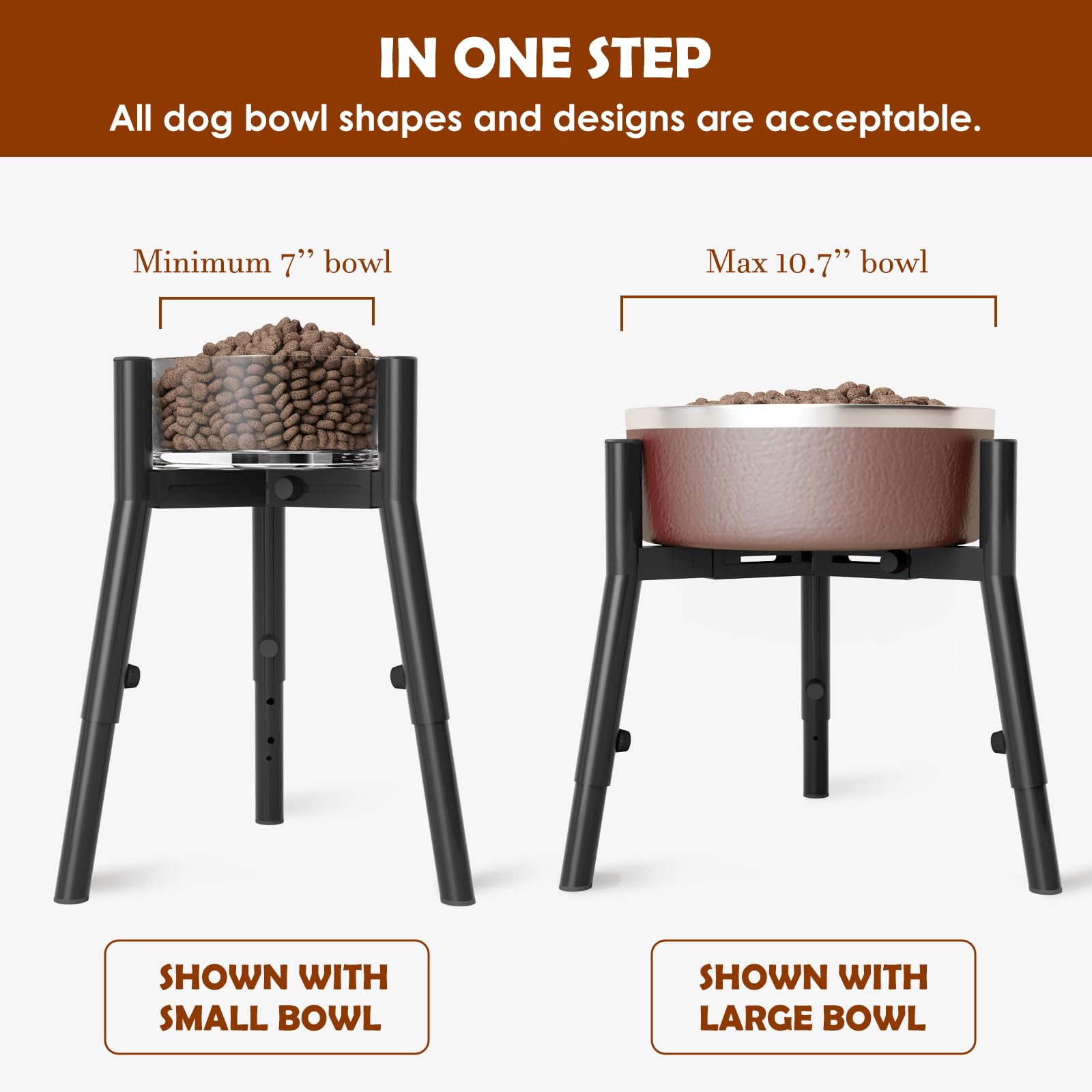 Tidant Adjustable Dog Bowl Stand For Large Dogs, Elevated Bowls For 7-10.7'' Width, 3 Height Settings