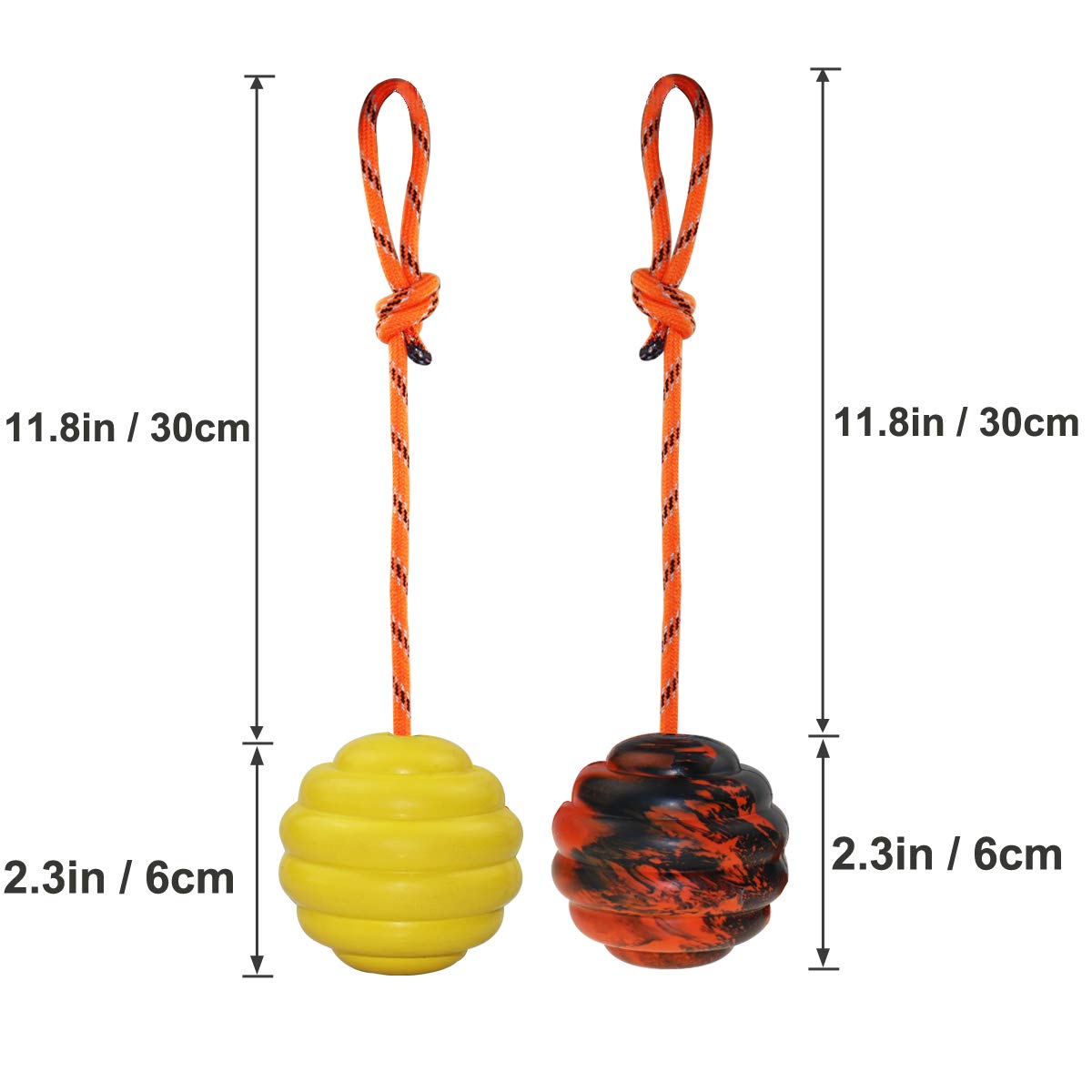 Nevperish K9 Indestructible Training Ball with Rope - Orange & Yellow Dog Toy for Fetch, Tug & Exercise, Perfect for Belgian Malinois