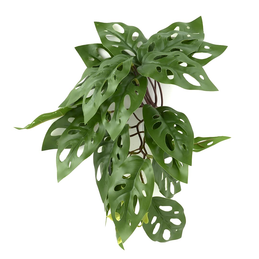 Woledoe Reptile Plants For Terrarium, Amphibian Habitat Decor Artificial Hanging Plants With Suction Cup - Fake Swiss Cheese Plants Monstera Adansonii