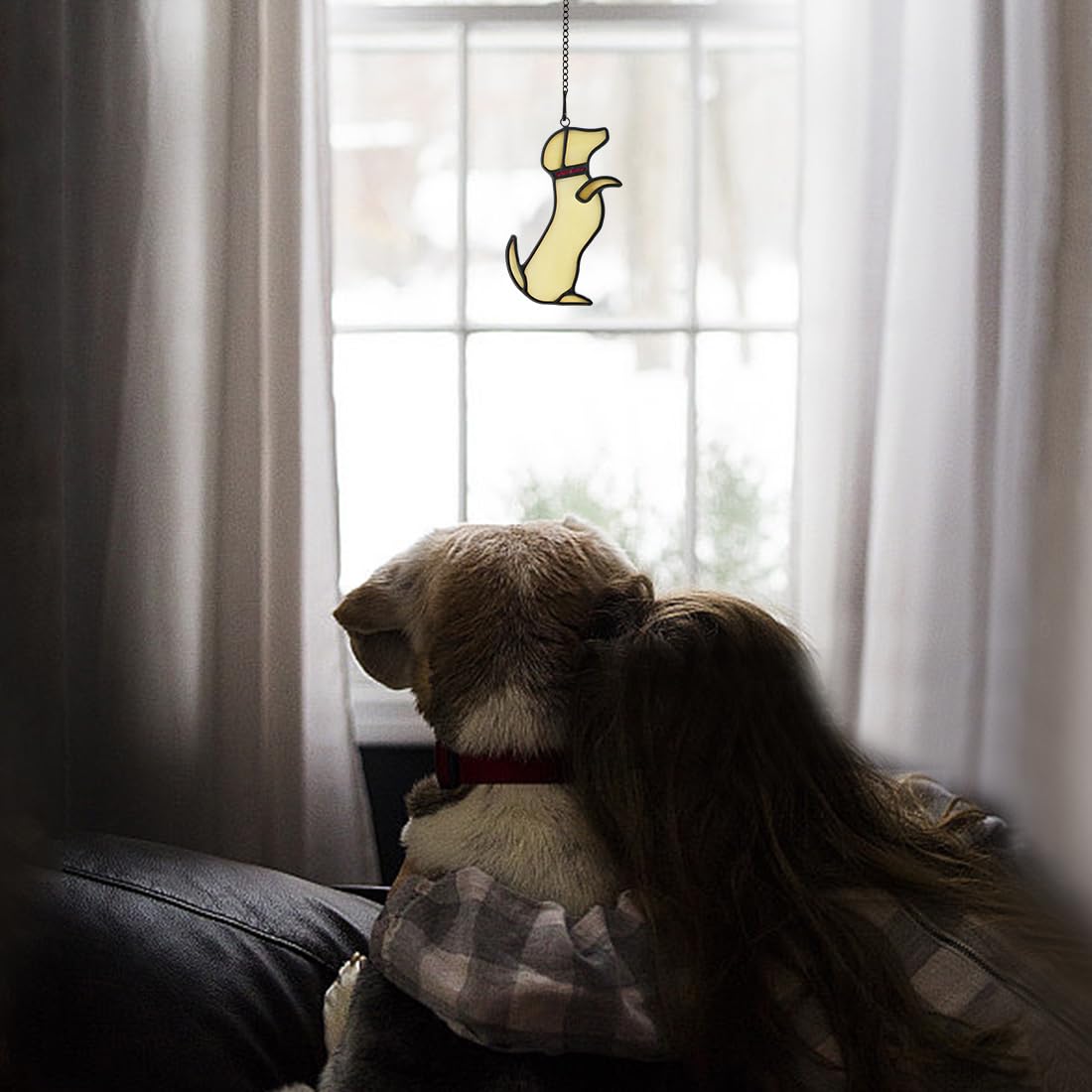 Boxcasa Dog Memorial Gifts Stained Glass Suncatcher,Unique Yellow Dog Themed Stained Glass Window Hanging,Loss Of Dog Sympathy G