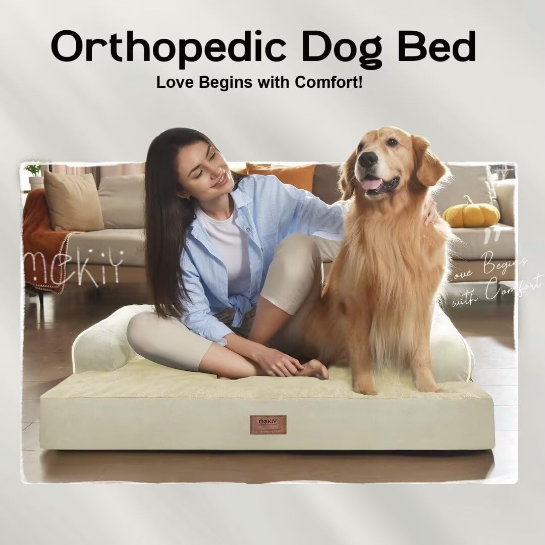 Large Dog Bed Orthopedic Washable, Orthopedic Dog Beds For Large Dogs, Washable Cover Removable Bolster And Non-Slip Bottom Large Orthopedic Orange Dog Beds, Xxlarge Extra Large Dogs