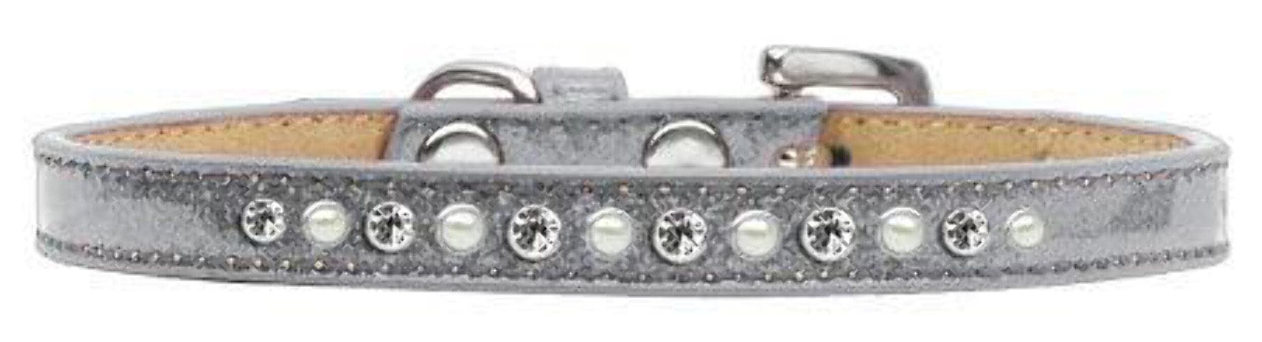 Dog, Puppy and Pet Ice Cream Collar, Pearl & Clear Crystal Rimsets Silver 16