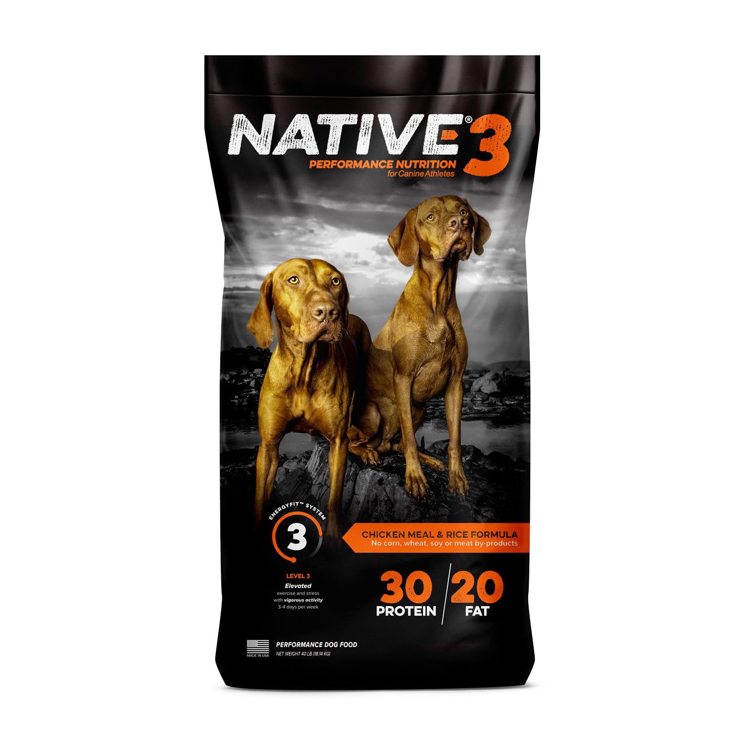 Native Performance Dog Food Level 3 30:20 Chicken Meal And Rice Formula, 40-Pound