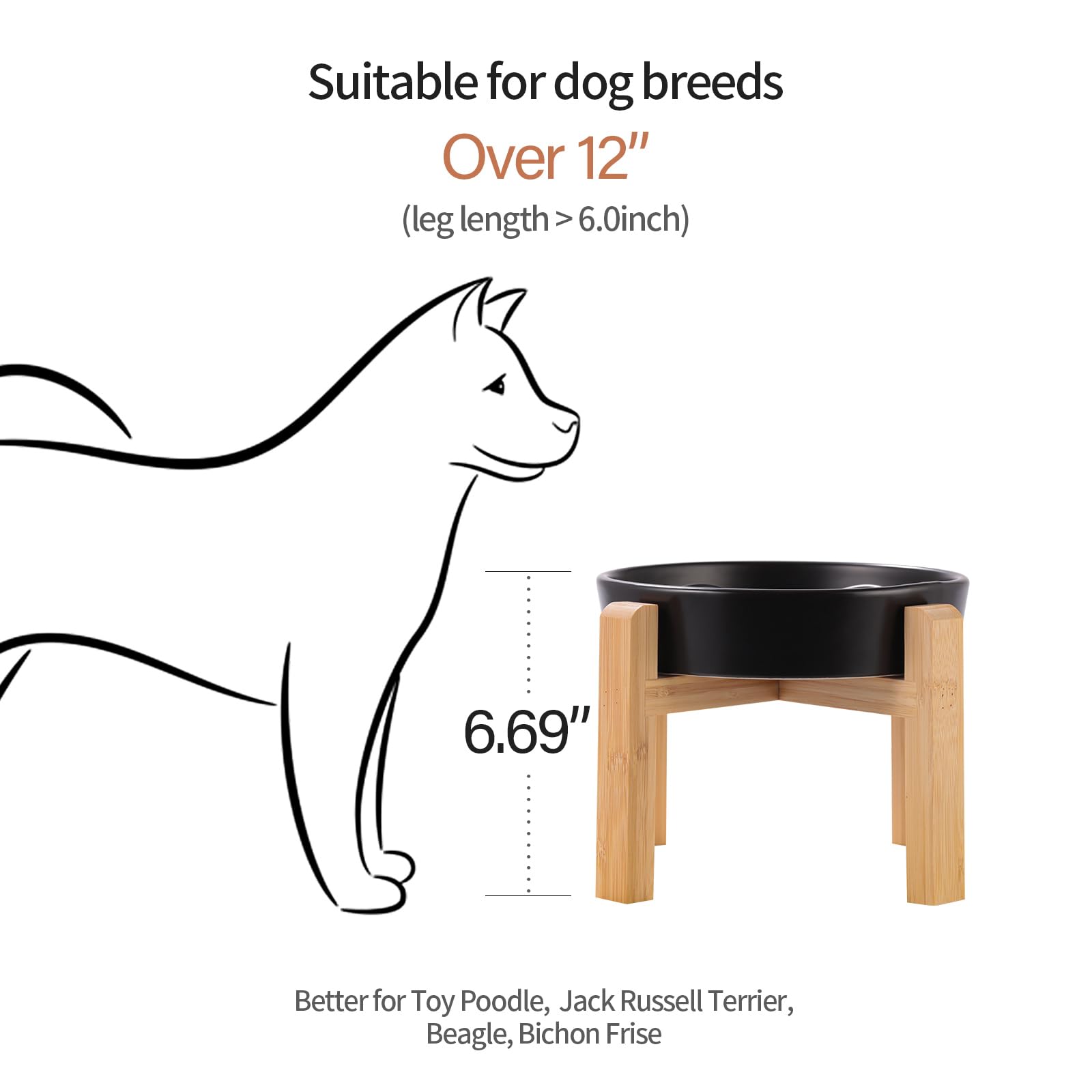 DJJJOOYS Black Ceramic Slow Feeder Dog Bowl, Elevated 1.5 Cup, 8.26 in, Puzzle Dish for Medium & Large Breeds