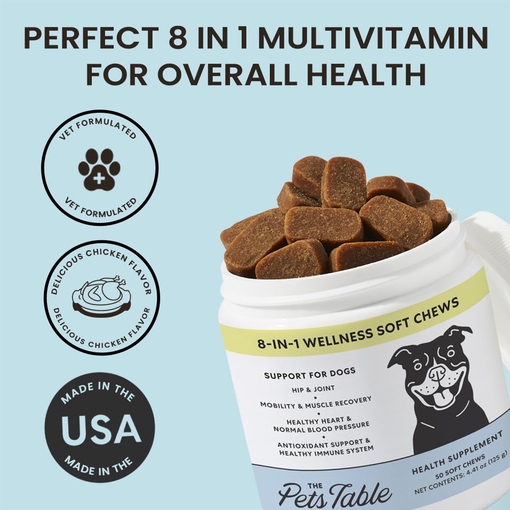 The Pets Table 8-in-1 Soft Chews Chicken Flavored All in One Supplement for Dogs - Dog Multivitamin Supports Mobility, Gut & Hea