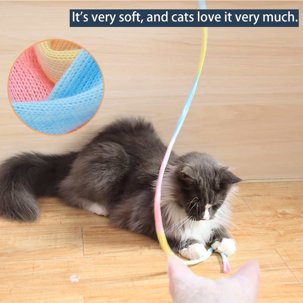 Lasocuhoo Interactive Cat Rainbow Wand Toys, Interactive Cat Teaser Wand String, Colorful Ribbon Charmer For Most Cats And Kittens - 2 Pcs