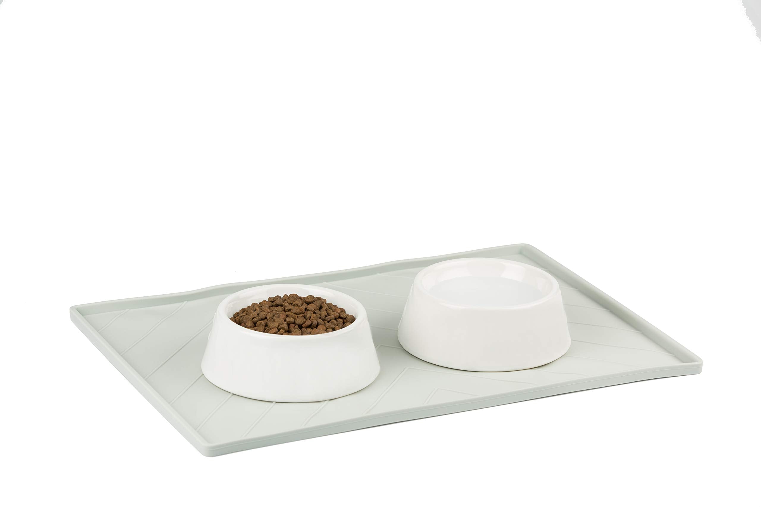 Messy Mutts Silicone Non-Slip Dog Bowl Mat with Raised Edge and Two Sides Reinforced with Metal Rods | Dog/Cat Bowl Mat with Spi