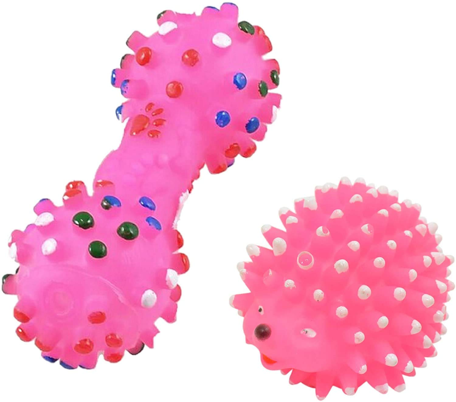 Pet Believe Combo Of 2 Natural Rubber Vinyl Cute Colorful Hedgehog And Dumbbell Squeaky Toy For Small Puppy For Fun I Fetch I S