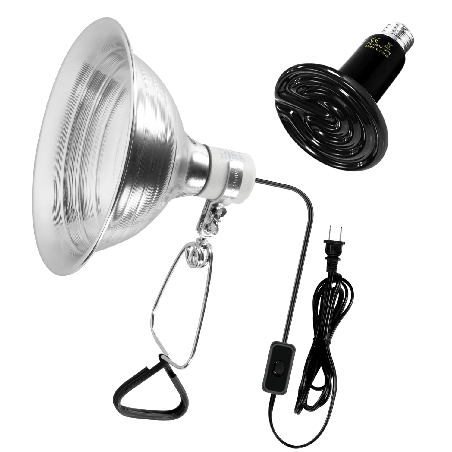 Simple Deluxe Ptclamcr150M 150W Ceramic Reptile Heat Lamp Bulb & 150W Clamp Light With 8.5'' Aluminum Reflector Combo For Amphib