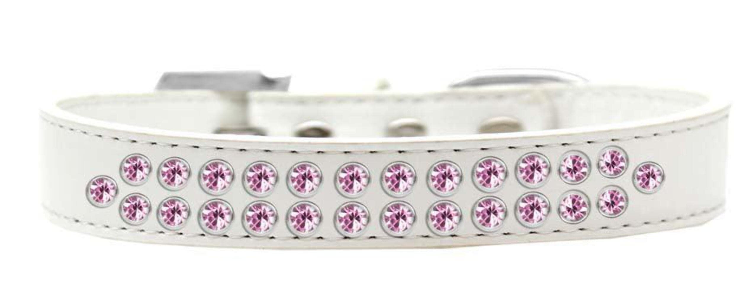 Mirage Pet Products Two Row Light Pink Crystal Light Pink Dog Collar, Size 16