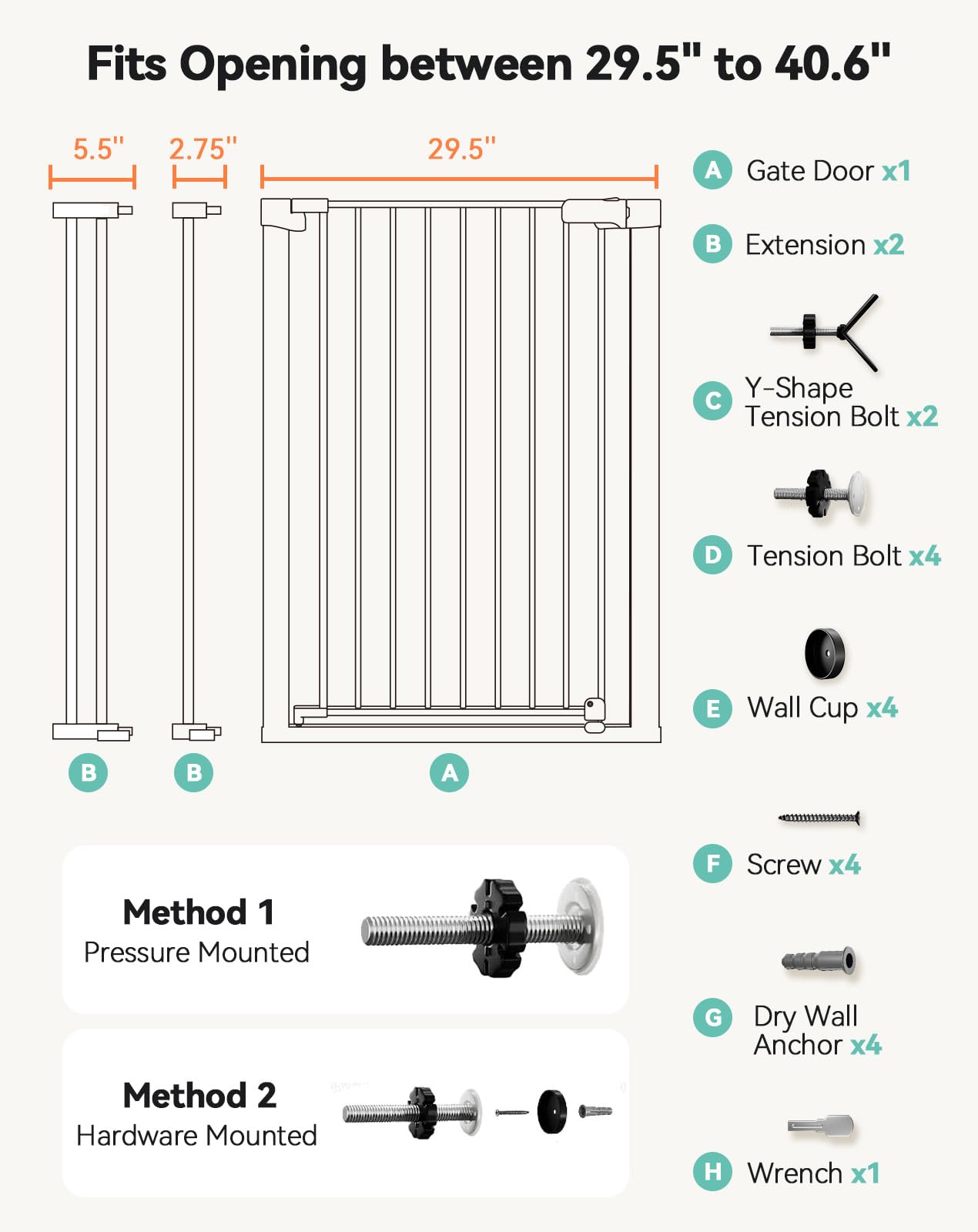 Comomy 36' Extra Tall Baby Gate For Stairs Doorways, Fits Openings 29.5' To 40.6' Wide, Auto Close Sturdy Safety Dog Gate For House, Pressure Mounted Easy Walk Through Pet Gate With Door, Black