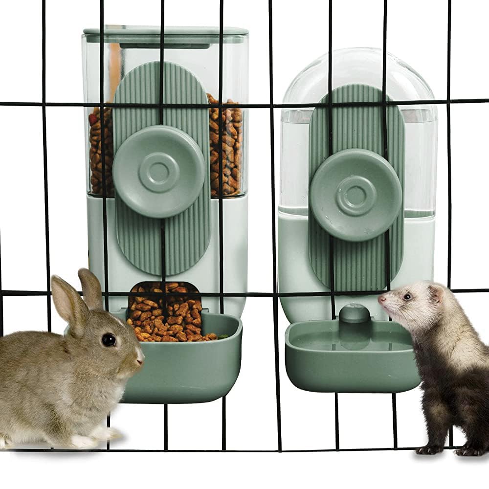 Lemtrflo Hanging Automatic Food and Water Dispenser, Gravity Rabbit Feeder Set, Cage Cat and Bunny Food Bowl (Cage Grid Spacing 