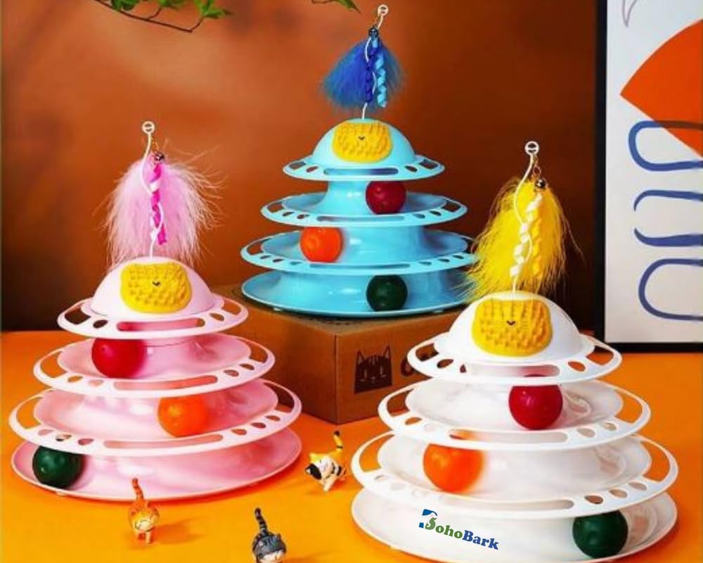 Bohobark Cat Interactive Toy Roller 3Level Turntable Cat Toy Indoor Cats  Exciting Teaser Wand, Ball Track,