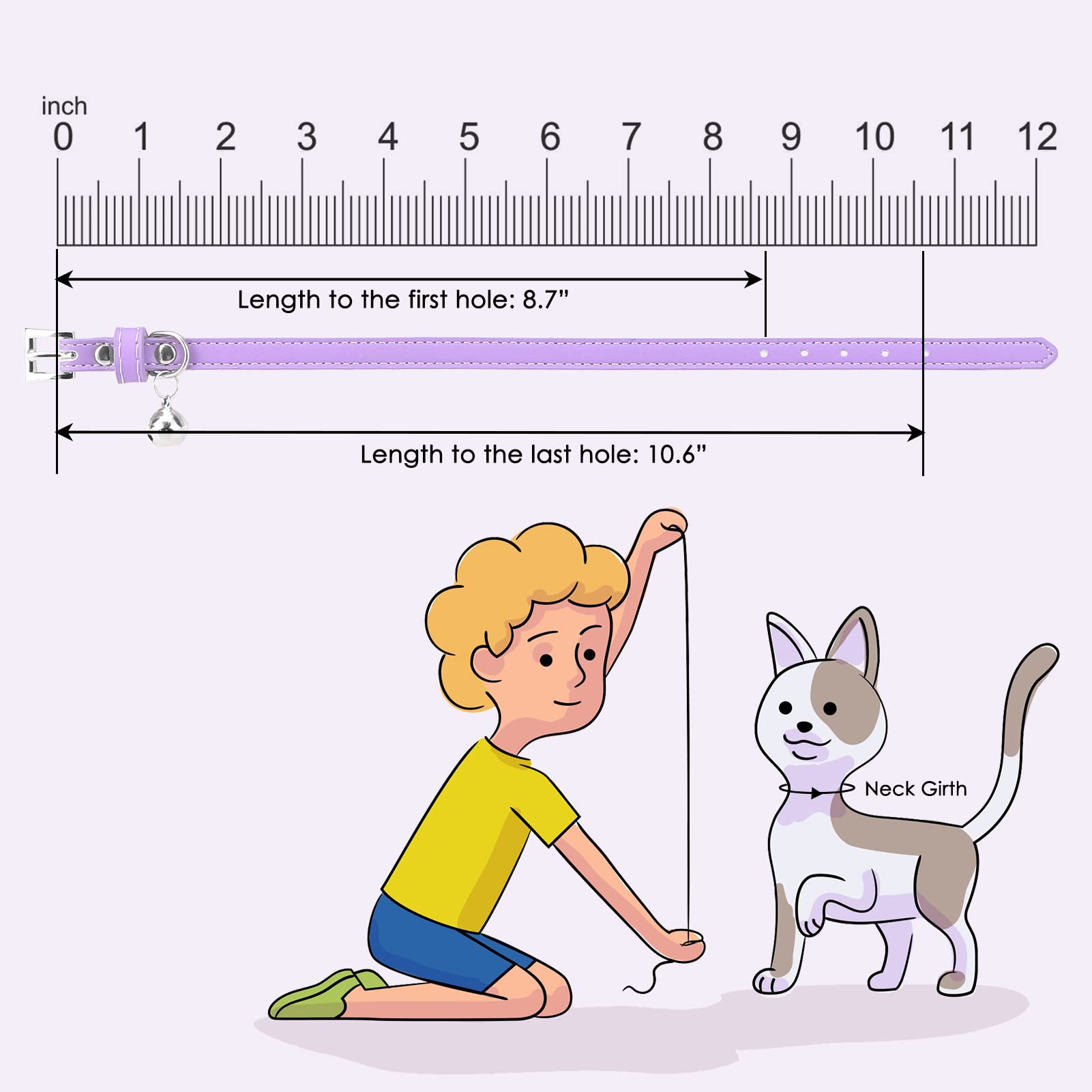 Pupteck 2 Pcs Soft Leather Cat Kitten Collar With Bells Adjustable For Girl Boy Cats Puppy - Orange, Purple