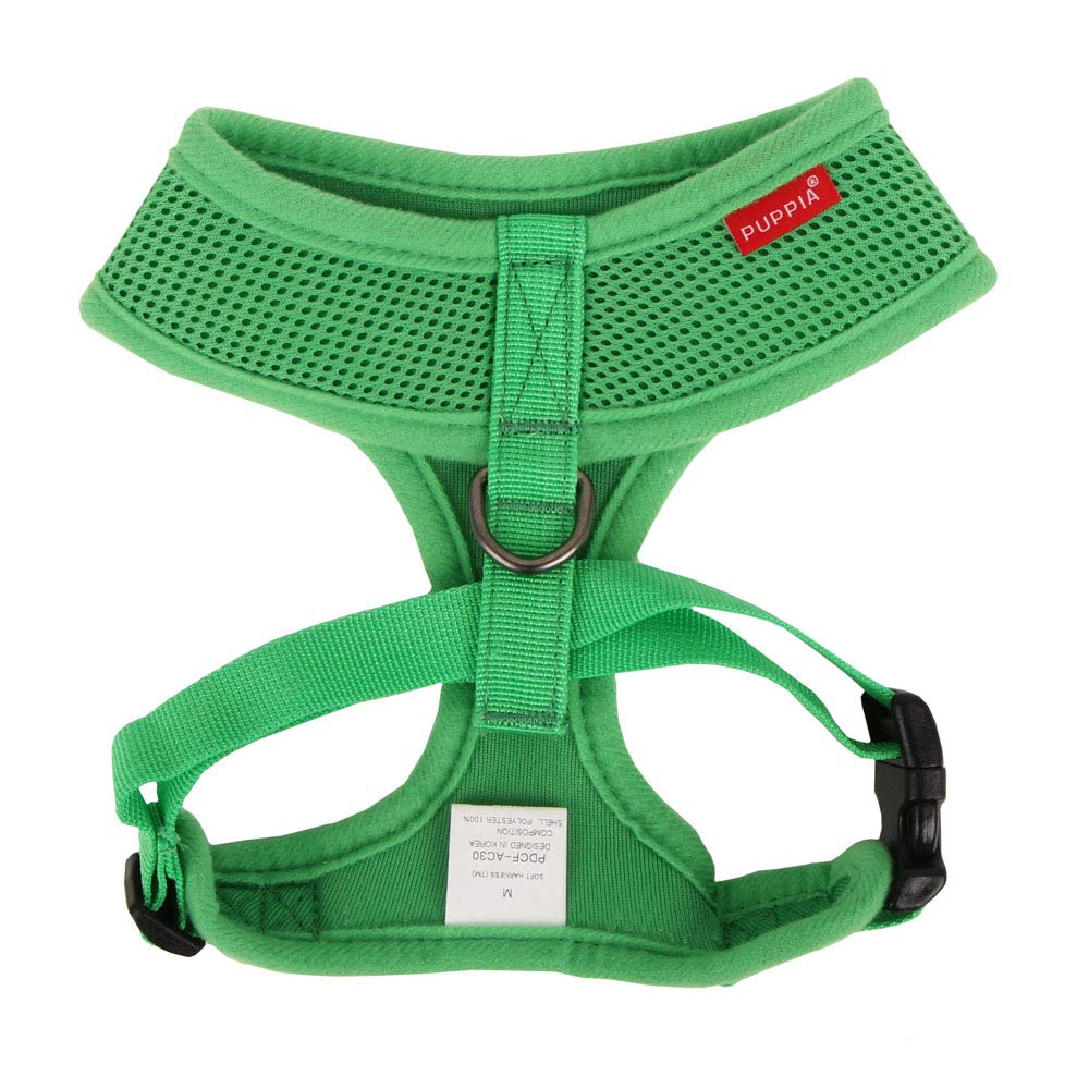 Puppia Soft Dog Harness No Choke Over-The-Head Triple Layered Breathable Mesh Adjustable Chest Belt And Quick-Release Buckle, Green, Medium