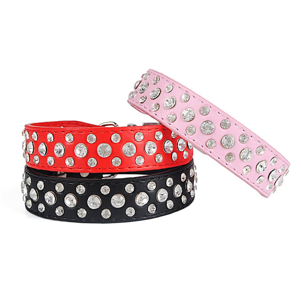 Dogs Kingdom 12-20 Length Personalized Rhinestone Leather Bling Crystal Pet Dog Cat Collars For Small Medium Breeds Red Xs