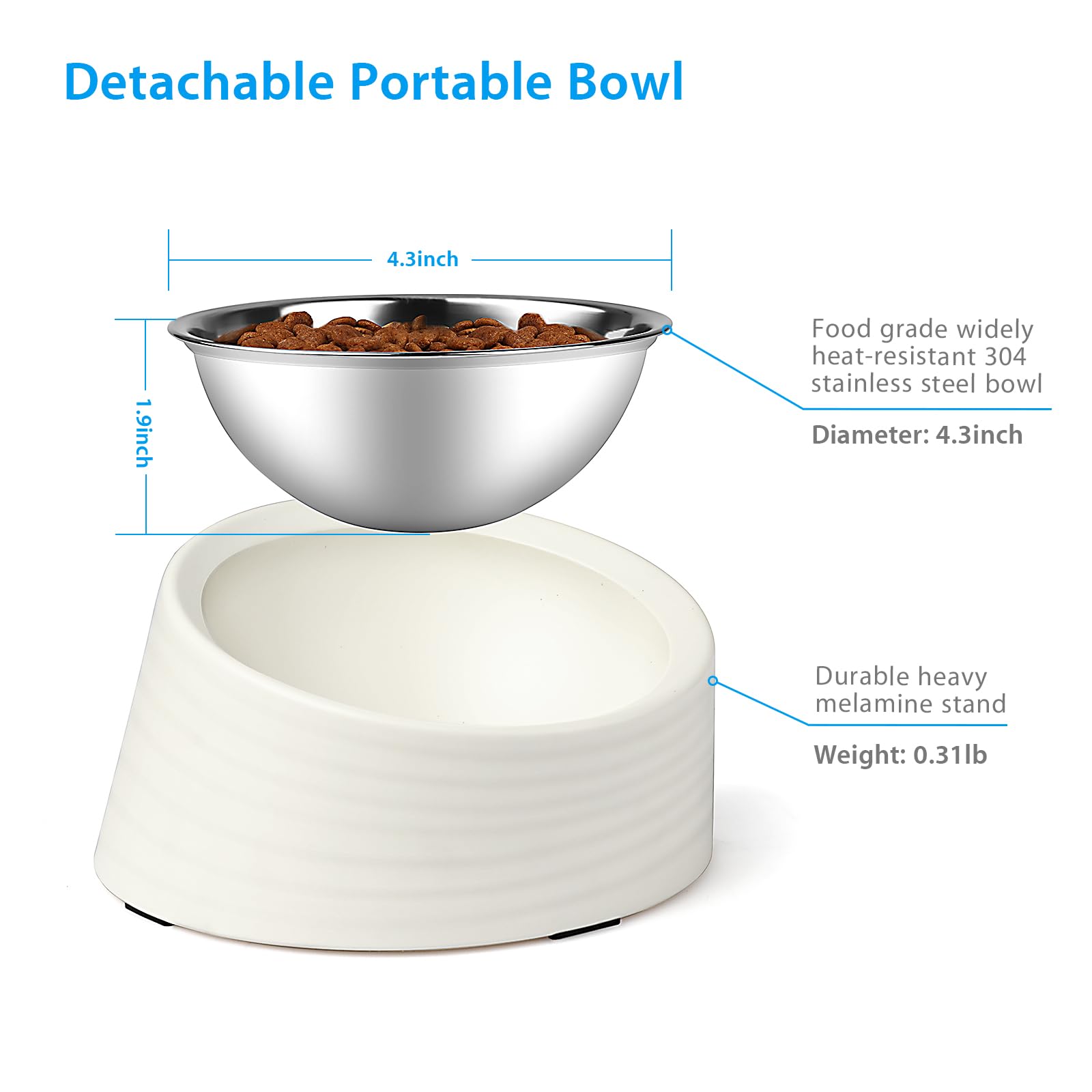 Uppetly Tilted Angle Dog Bowl, 15 Slanted Stainless Steel Dog Cat Food Bowl, Non-Slip & Non-Spill Pet Feeder with Elevated Detac