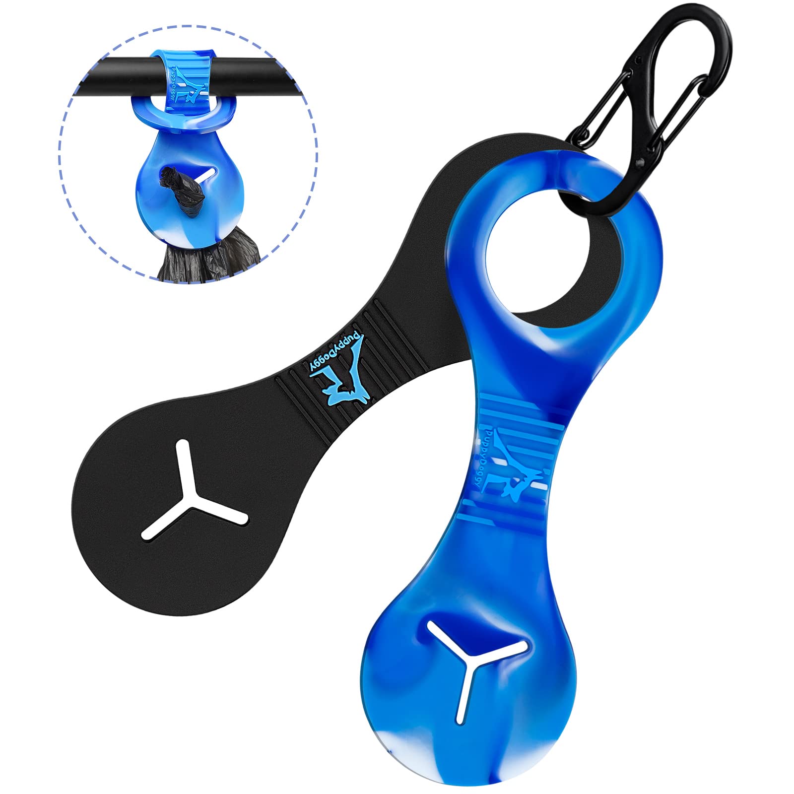 Puppydoggy Dog Poop Bag Holder For Leash Waste Bag Carrier Dog Poop Bag Dispenser For Walking Running Bicycle Accessory 2 Pieces (Black + Mixed Blue)