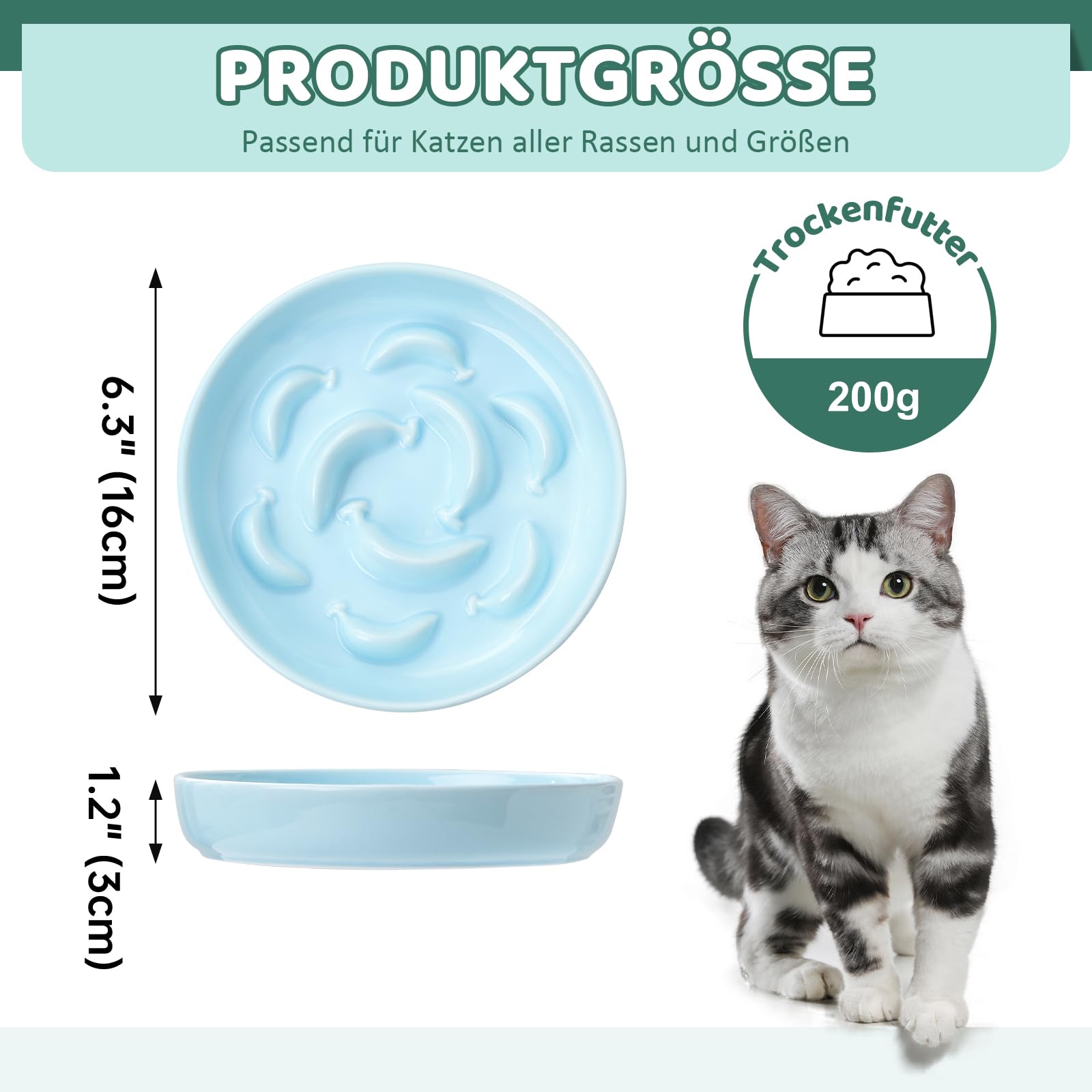 Ceramic Cat Slow Feeder Bowl - Pastel Series Slow Feeding Cat Bowl - Cute Maze Cat Food Plate for Healthy Eating - Fun Cat Puzzl