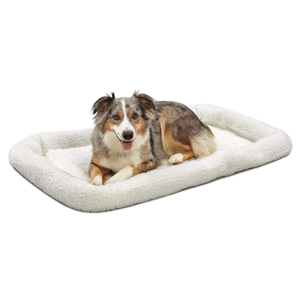 Midwest Homes For Pets Bolster Dog Bed 42L-Inch White Fleece Dog Bed W/ Comfortable Bolster | Ideal For Large Dog Breeds & Fits A 42-Inch Dog Crate | Easy Maintenance Machine Wash & Dry