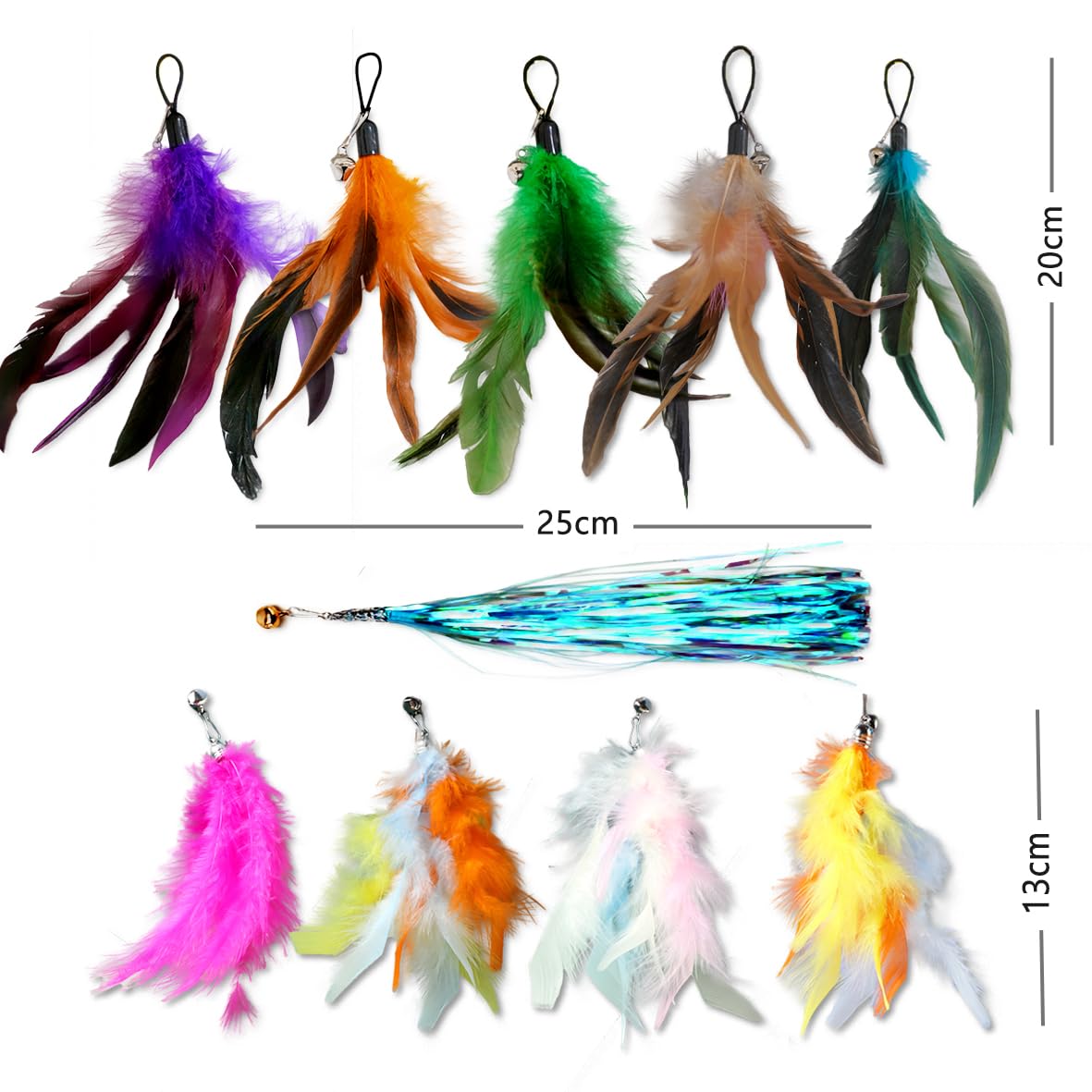 Logfaadcoi 10-Pack Of Vibrant Feathered Cat Toy Refills: Perfect Wand Attachments For Indoor Cats, Enhance Your Pet'S Playtime W