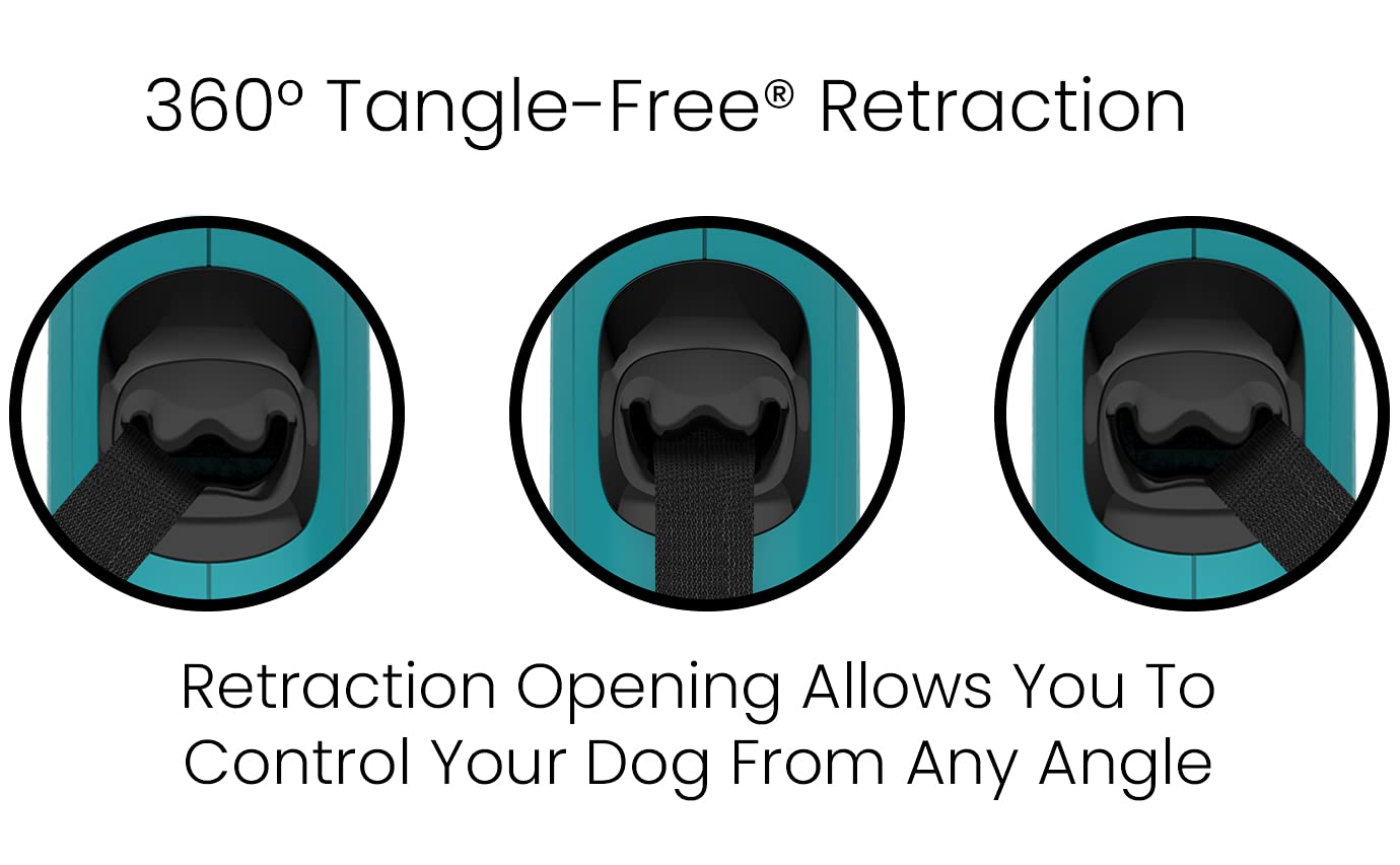 Tug Monochrome 360 Tangle-Free Retractable Dog Leash | 16 Ft Strong Nylon Tape (Large, Aqua)