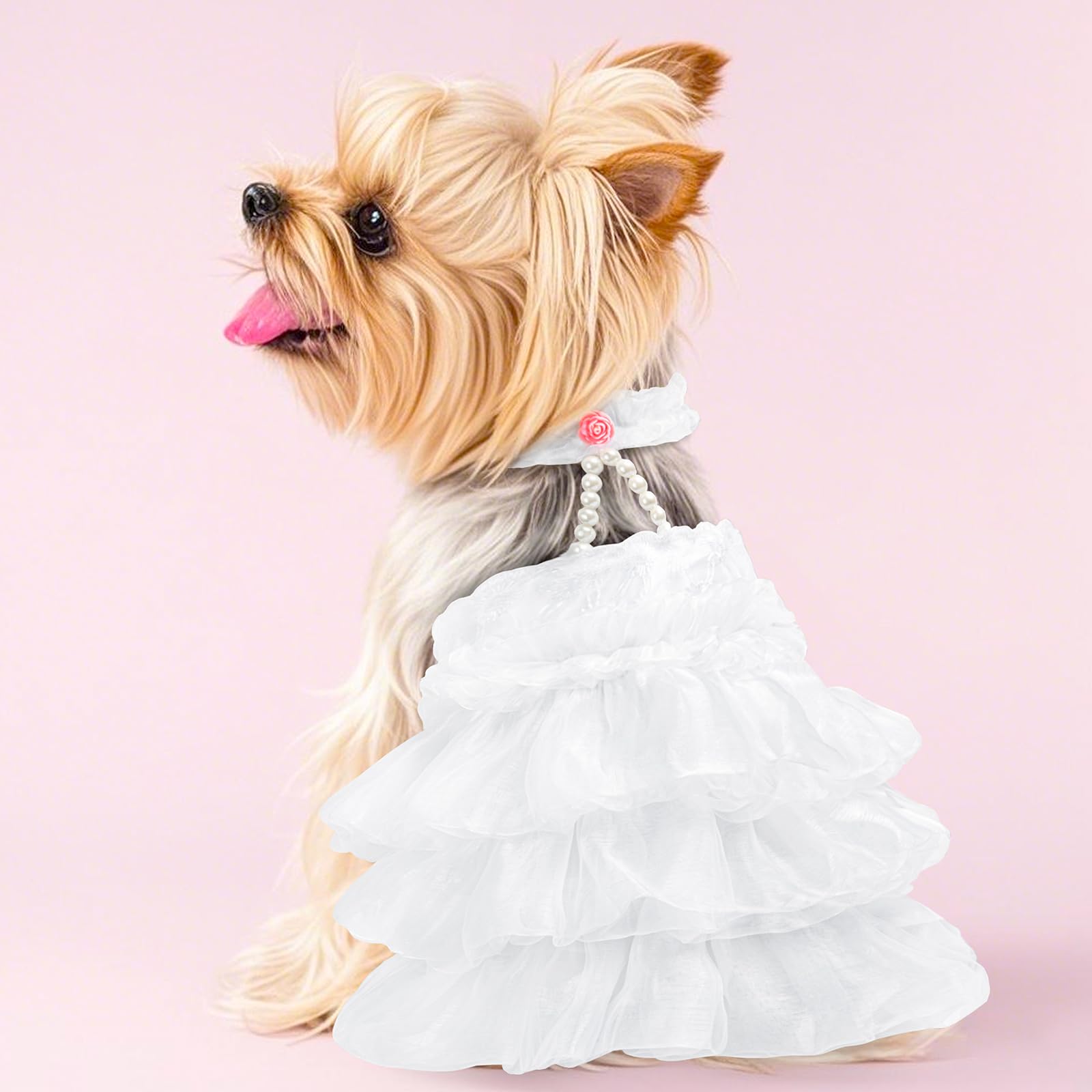 Shiaomin Dog Wedding Dress Bride Outfit With Pearl Necklace And Rose Pet Princess Dress Apparel For Puppy Dog Cat (X-Small)