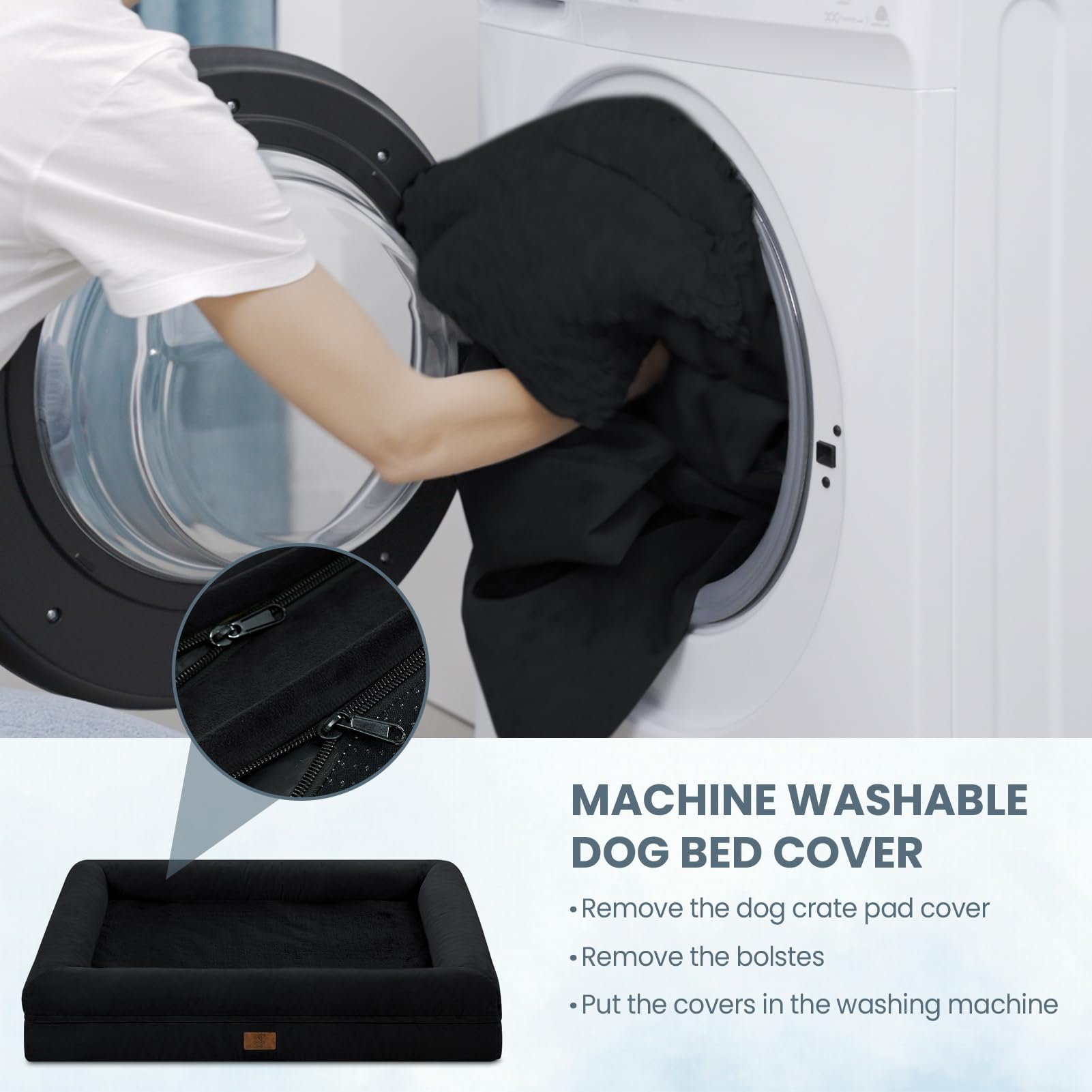 Yiruka Xlarge Dog Bed, Black Orthopedic Dog Bed, Waterproof Dog Bed With Removable Cover, 4-Sides Removable Bolster Dog Soft Sofa Bed With Nonskid Bottom, Washable Dog Beds For Large Dogs
