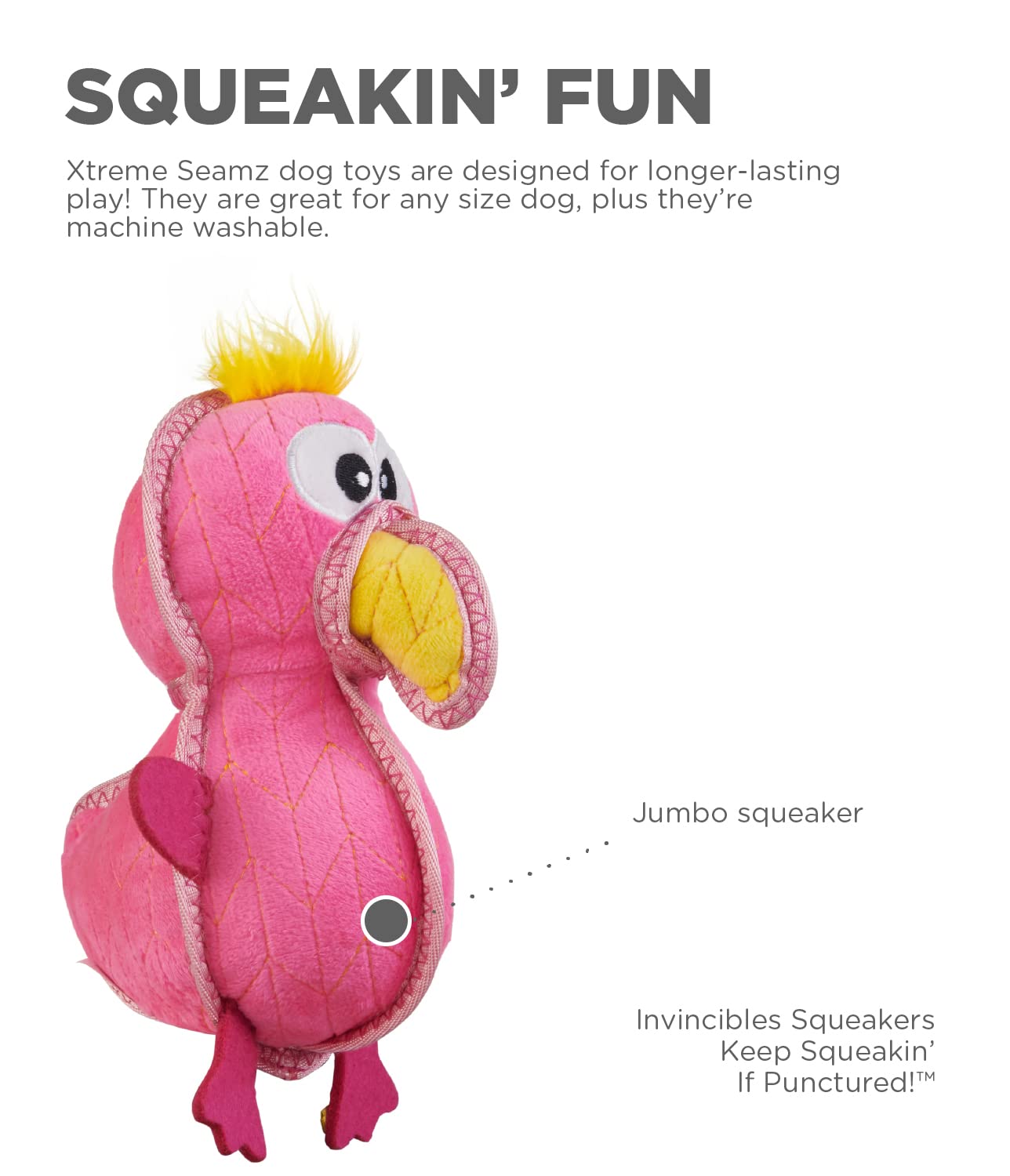 Outward Hound Xtreme Seamz Flamingo Squeaky Durable Dog Toy