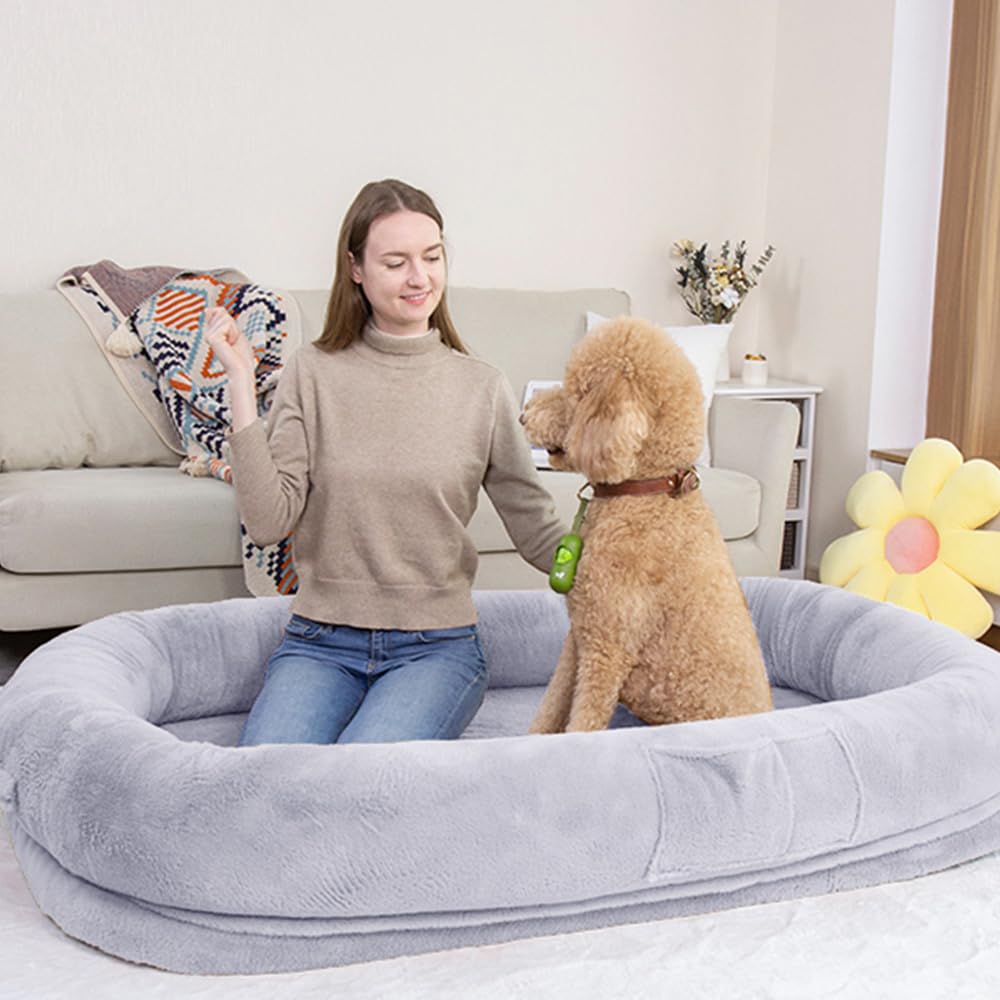 Ultra-Soft Human Size Dog Bed For People And Pets; 77   X51   X11    Extra Large Dog Bed With Raised Cushioned Rim, Removable Co