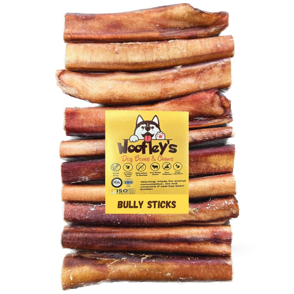 Woofleys 6 Jumbo Thick Buffalo Bully Sticks - (18 Count) - Bully Sticks for Dogs - Long Lasting Bully Stick Dog Chews