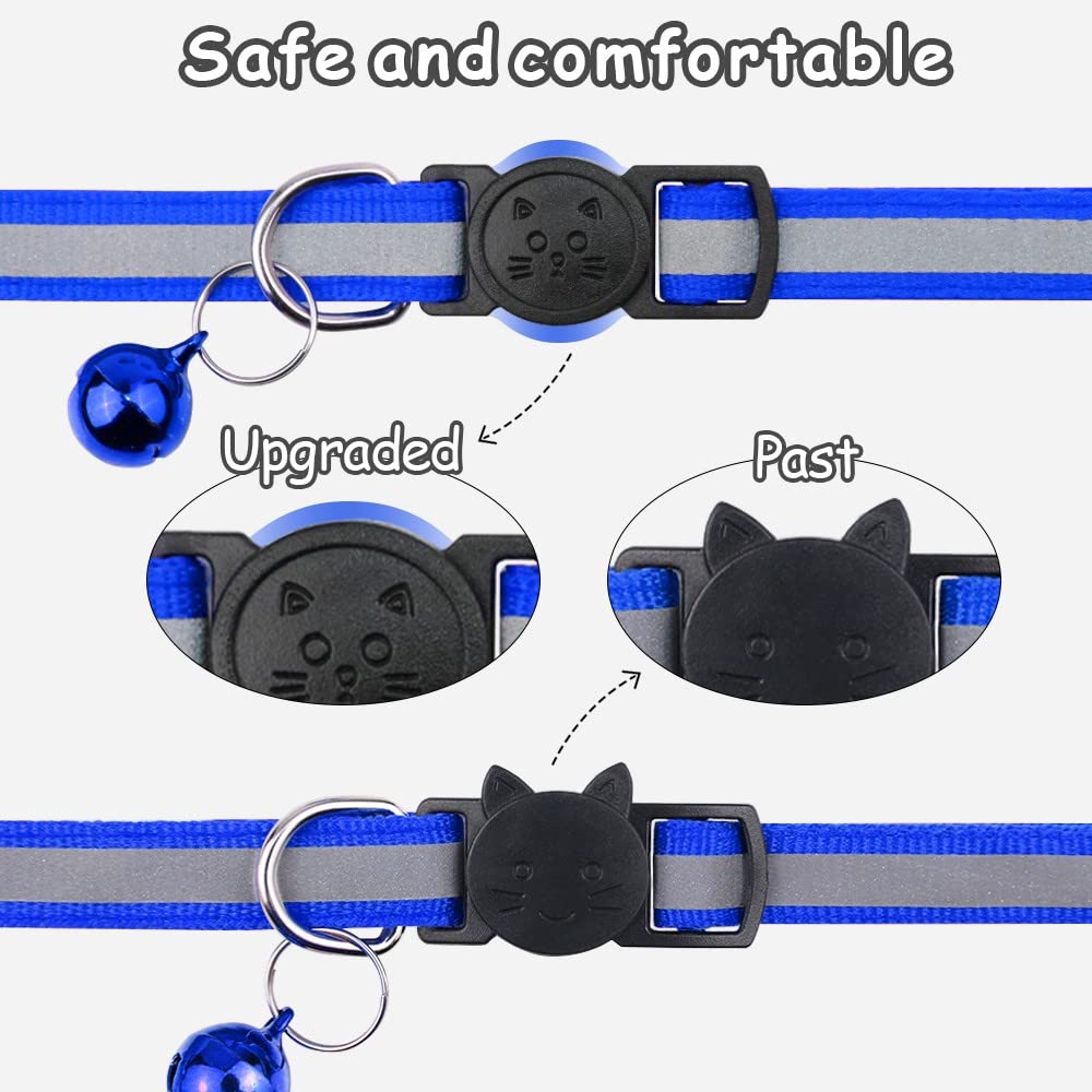 Taglory Reflective Cat Collars Breakaway With Bell, 2 Pack Girl Boy Pet Kitten Collar Adjustable 6-8 Inch, Navyblue