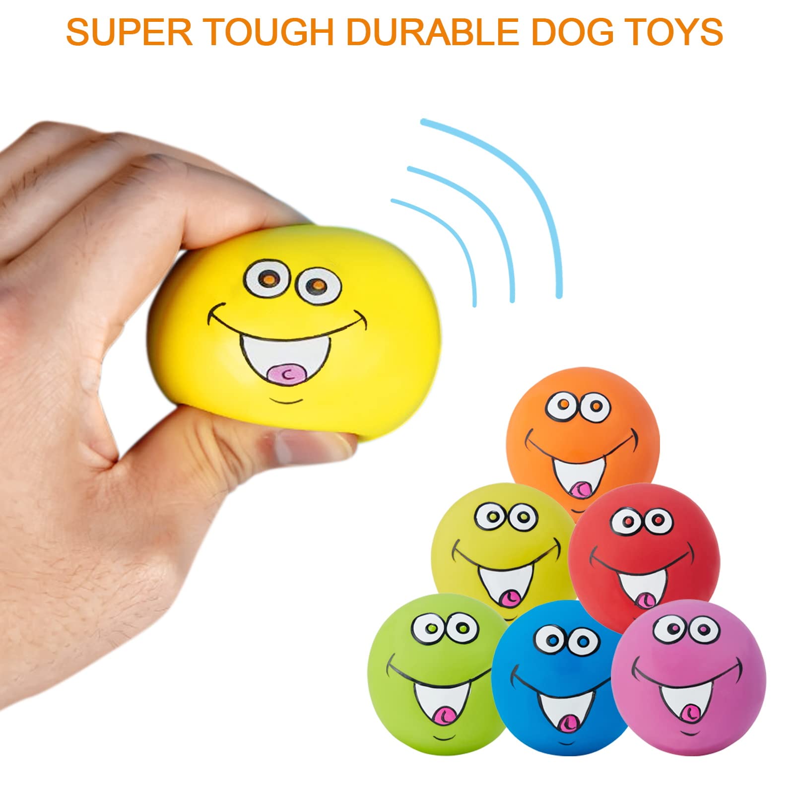 Coricorsu Squeaky Dog Toys Chewing Durable Teething Latex Rubber Soft Interactive Fetch Play Dog Balls With Funny Smile Face For