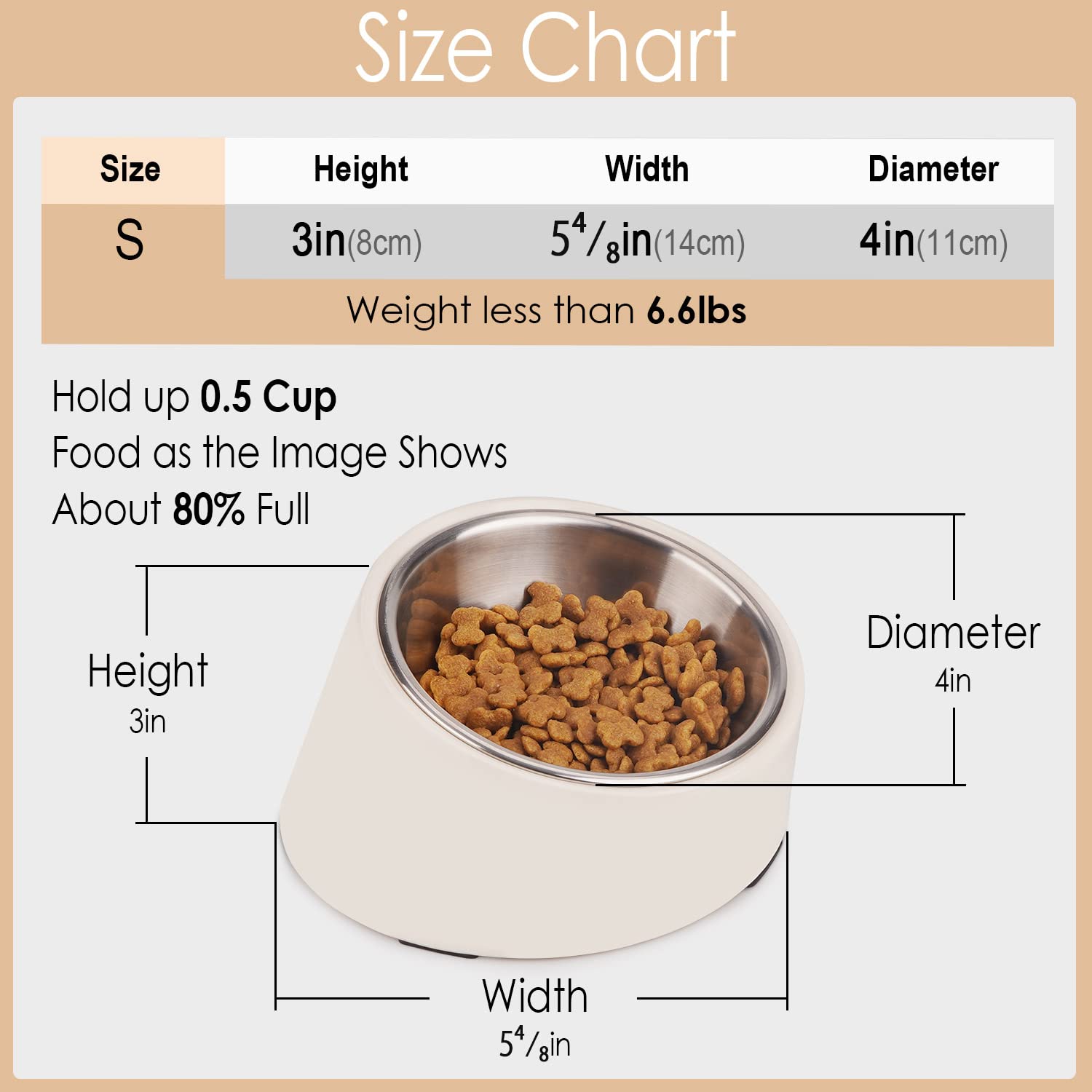 Super Design Mess Free 15 Slanted Bowl for Dogs and Cats, Tilted Angle Bulldog Bowl Pet Feeder, Non-Skid & Non-Spill, Easier to