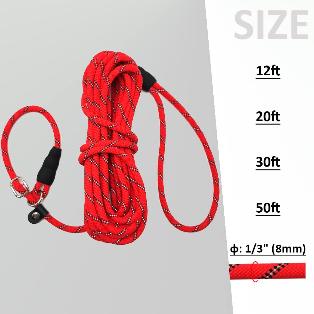 Sepxufore Reflective Long Slip Lead Dog Leash Anti-Choking 12 Ft/20 Ft/30 Ft/50 Ft Rope Training Leash For Medium Dogs Small Puppy Pets (30Ft, Red)