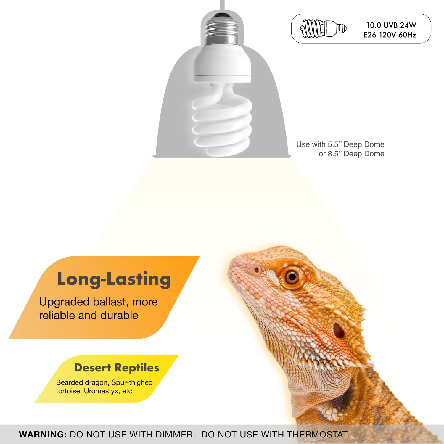 ReptiKing UVB Reptile Light Bulb 10.0 24W for Bearded Dragon, UVA UVB 24W Lamp