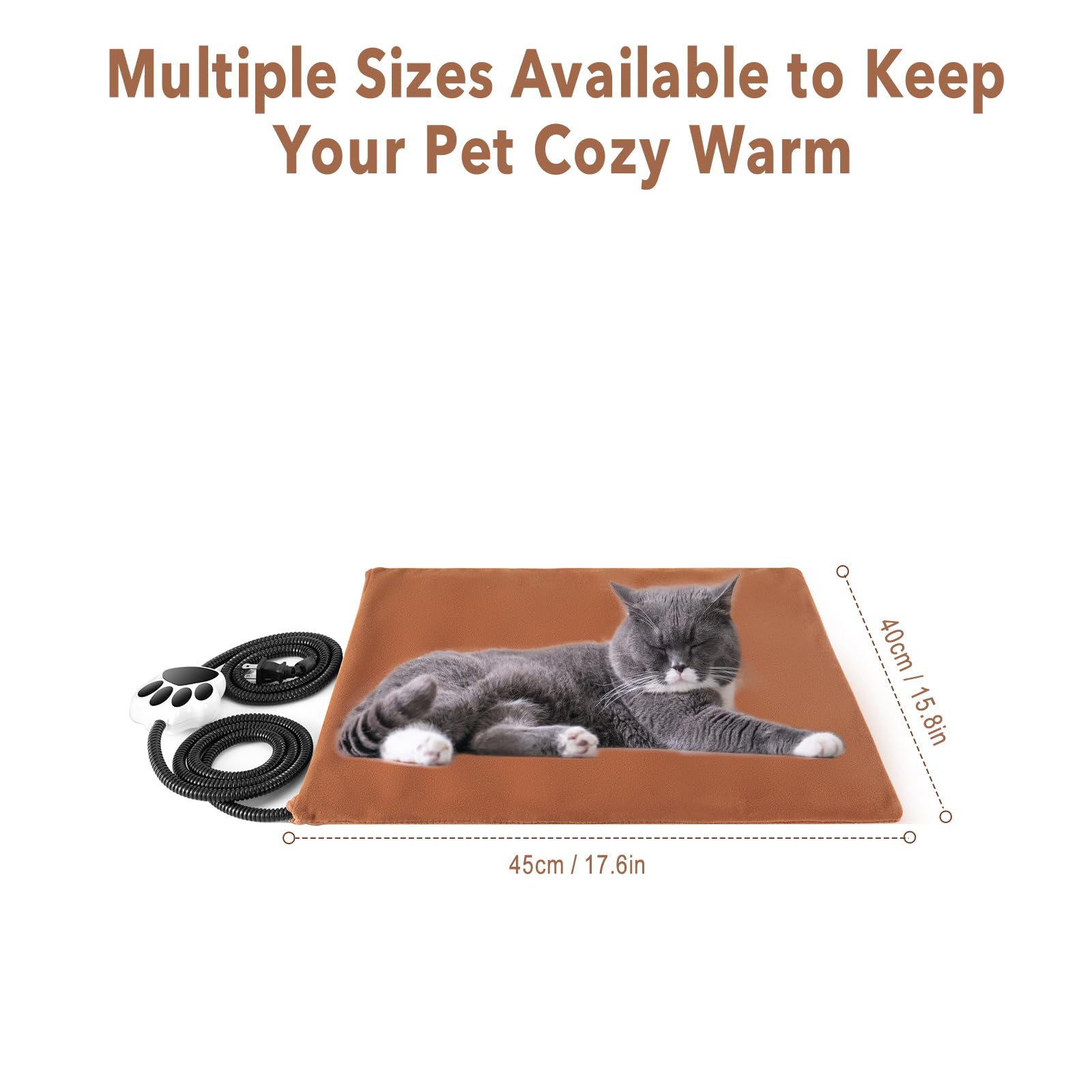 Ruyyi Pet Heating Pad Electric Heating Pad for Dogs and Cats with Anti-Bite Steel Cord Waterproof Adjustable Dog Warm Bed Mat He